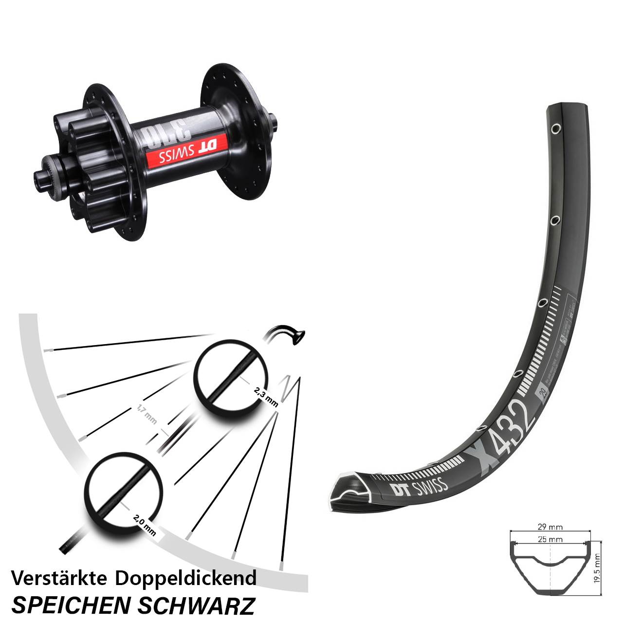 29 Zoll DT Swiss X 432-370 6-Loch Vorderrad für Schnellspanner