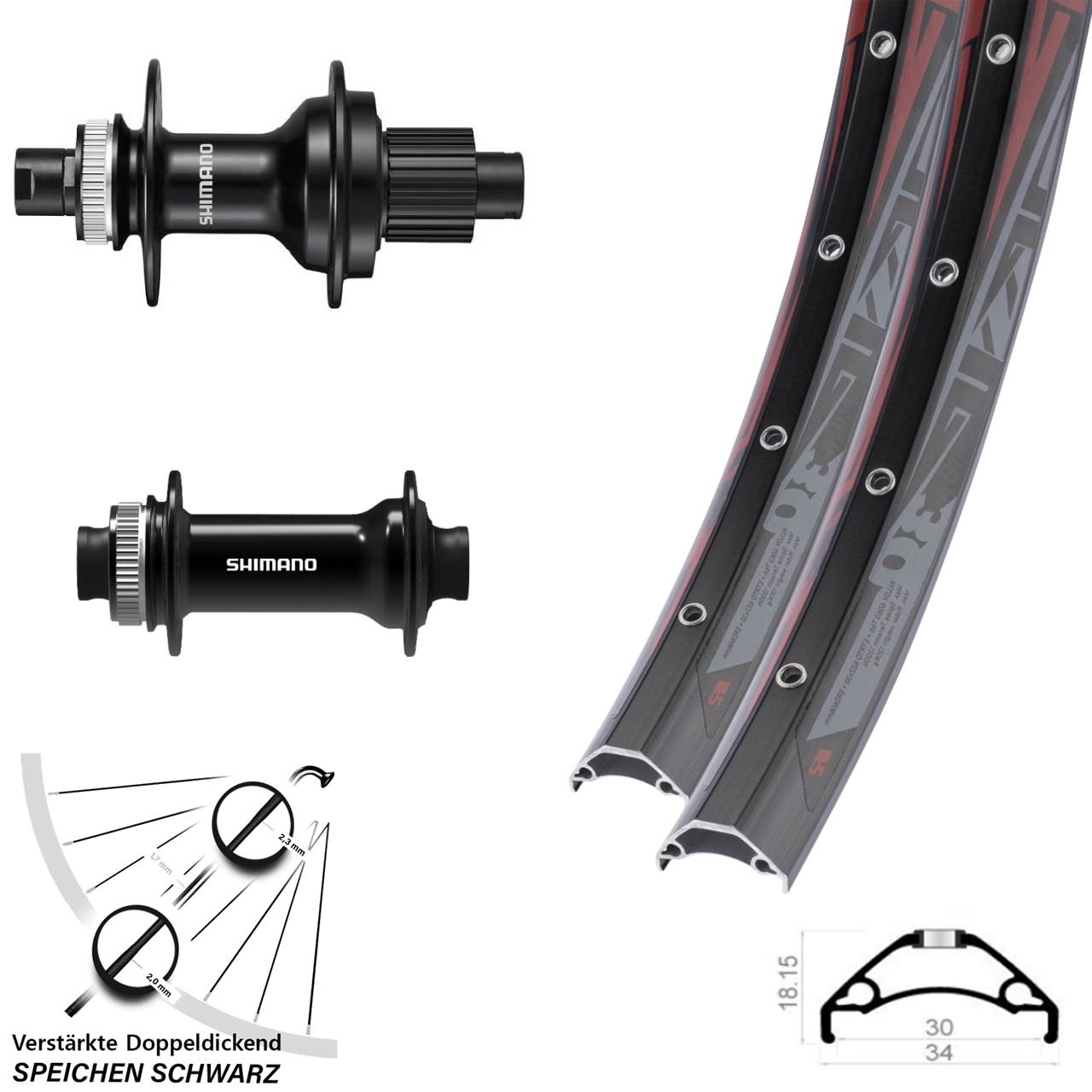 Rodi TRYP 30 Shimano FH-MT510 HB-TC500 29 Zoll Disc Laufradsatz 15x100 12x142 Micro Spline