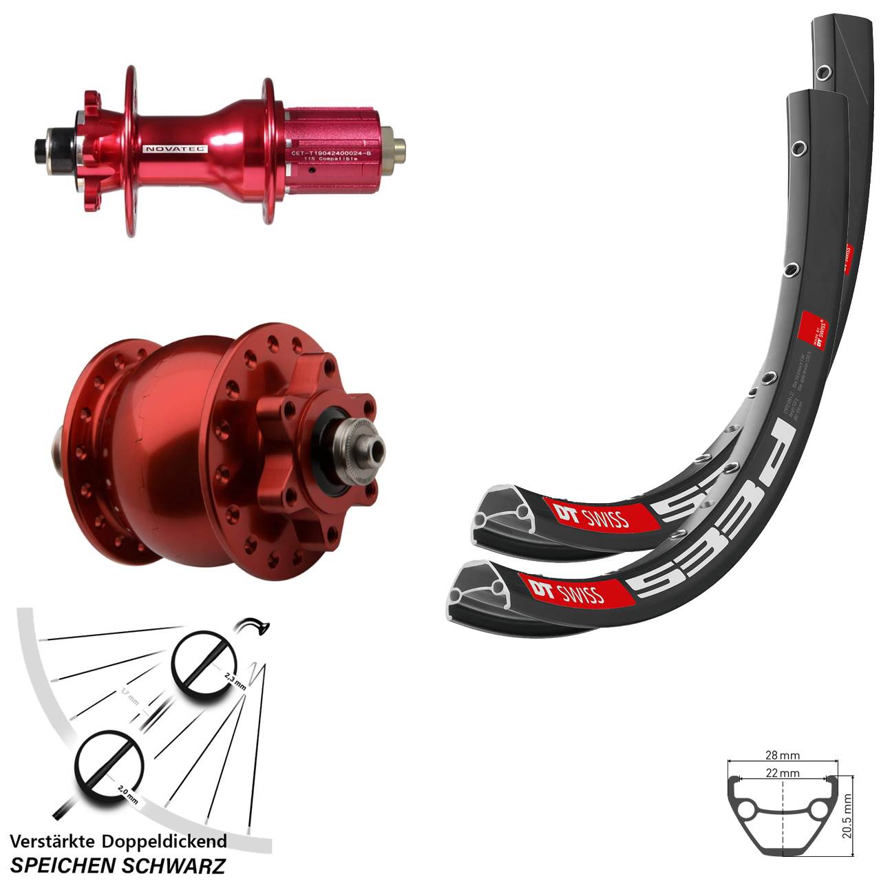 DT Swiss 533 D Novatec D792SB Disc 6-Loch SON 28 rot 27,5 Zoll Laufradsatz QR 8-12 fach HG