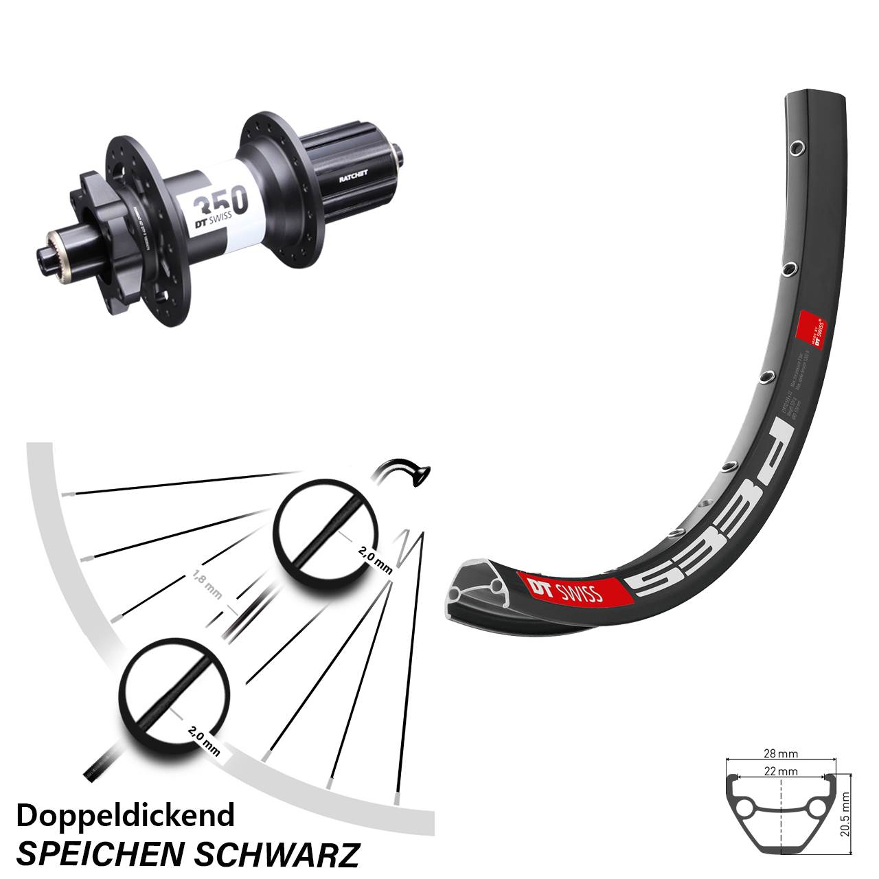 27,5 Zoll Hinterrad DT Swiss 350 11-fach 533 D Felge