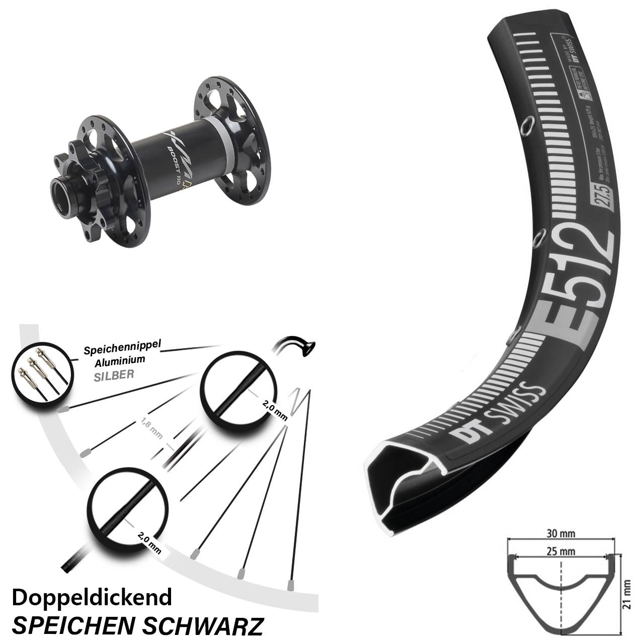 27,5 Zoll DT Swiss E 512 Miche XMH 550 Disc Laufrad 15x110 Boost