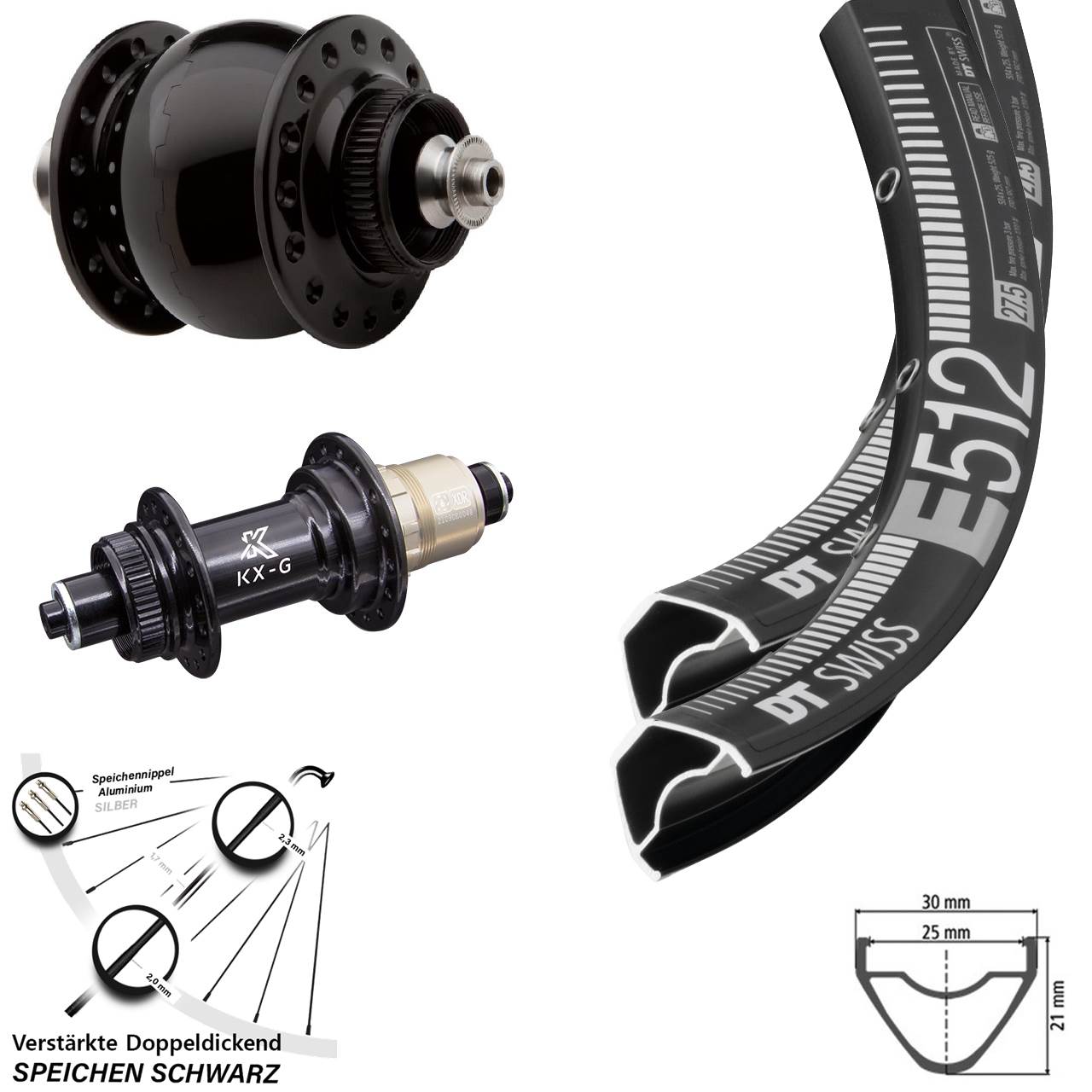29 Zoll DT Swiss E 512 KX-G SON 28 Laufradsatz Centerlock QR SRAM XDR
