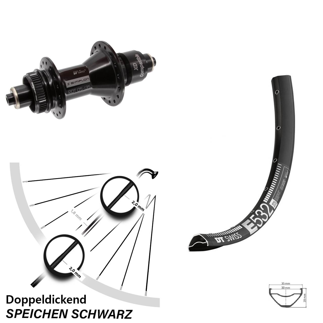 29 Zoll DT Swiss E532-370 Disc Laufrad QR XD