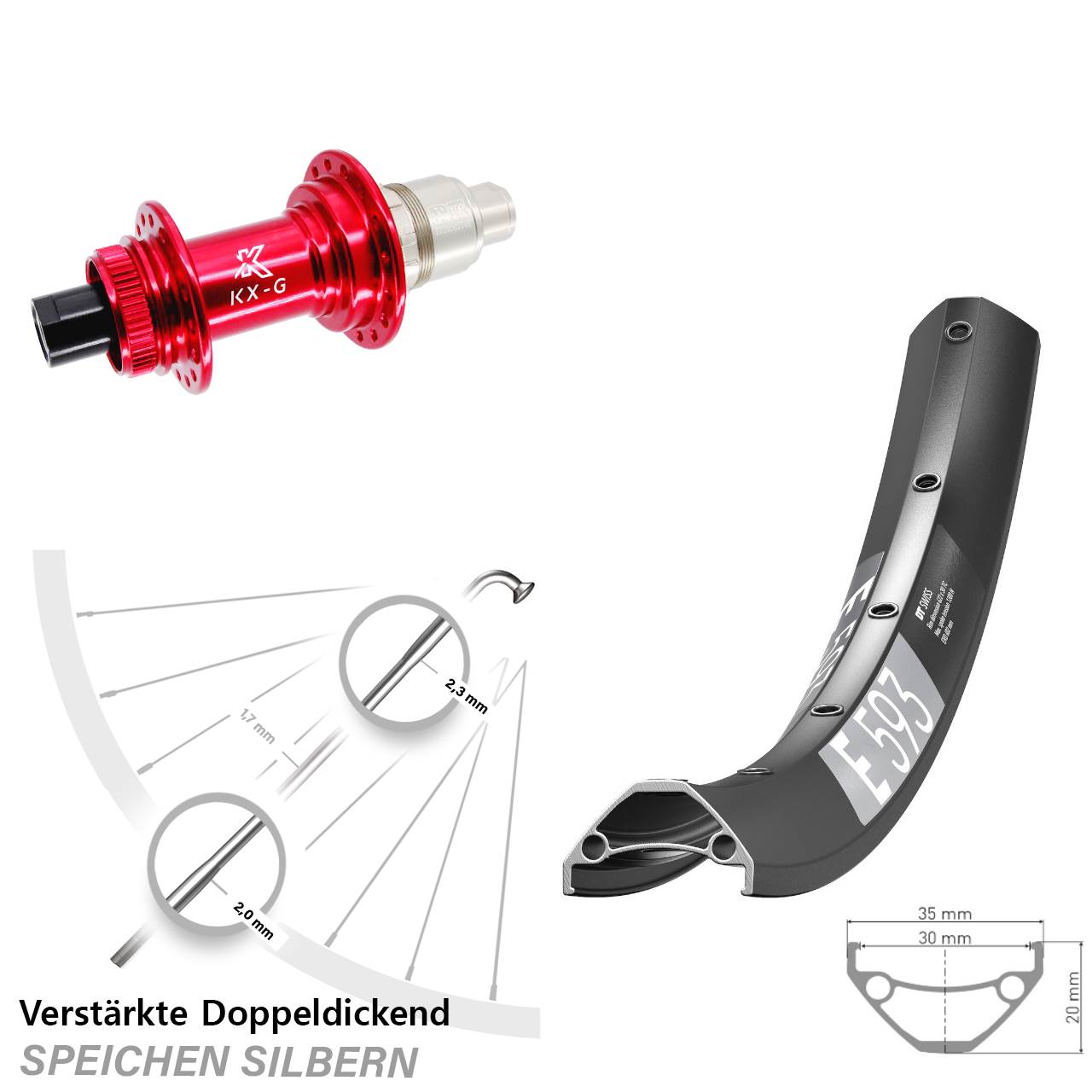 Disc Laufrad 29 Zoll DT Swiss E 593 KX-G rot XDR 12x142