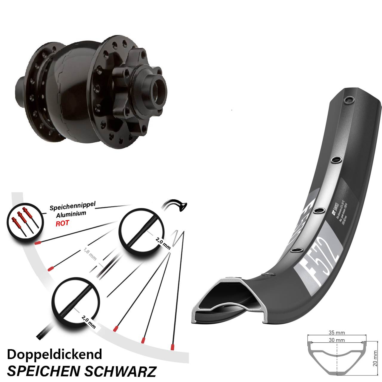 6-Loch Dynamo-Vorderrad 29 Zoll DT Swiss F 572 SON 28 15x100
