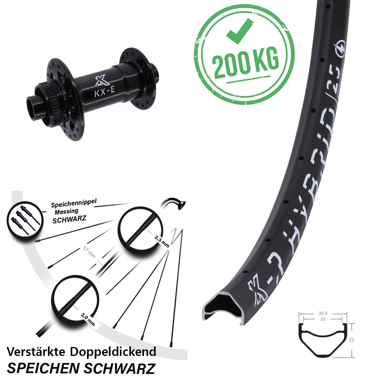 KX-R Hybrid 25 Centerlock E-Bike 650B Disc Laufrad 15x110 Boost