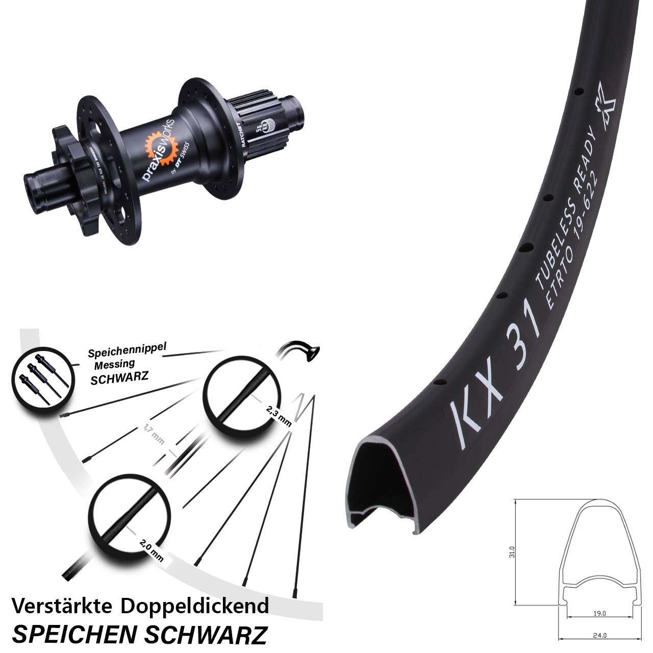 KX31 DT Swiss 350 28 Zoll Disc Laufrad 12x142 Micro Spline