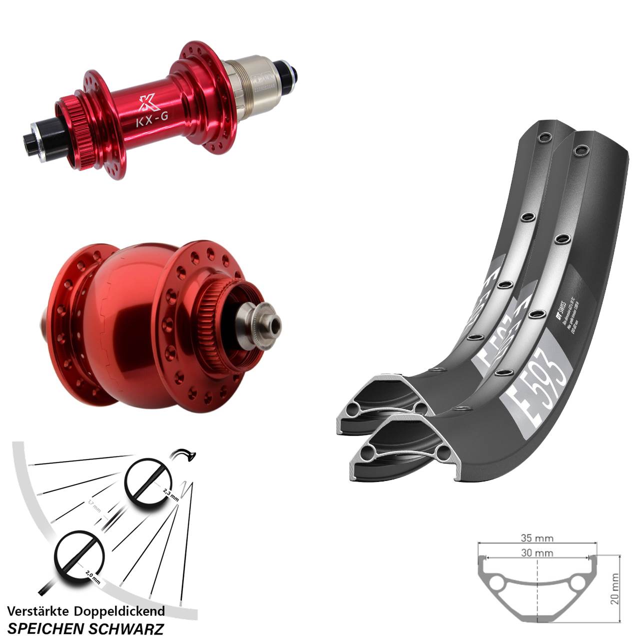 DT Swiss E 593 KX-G rot SON 28 29 Zoll Laufradsatz Centerlock QR XDR