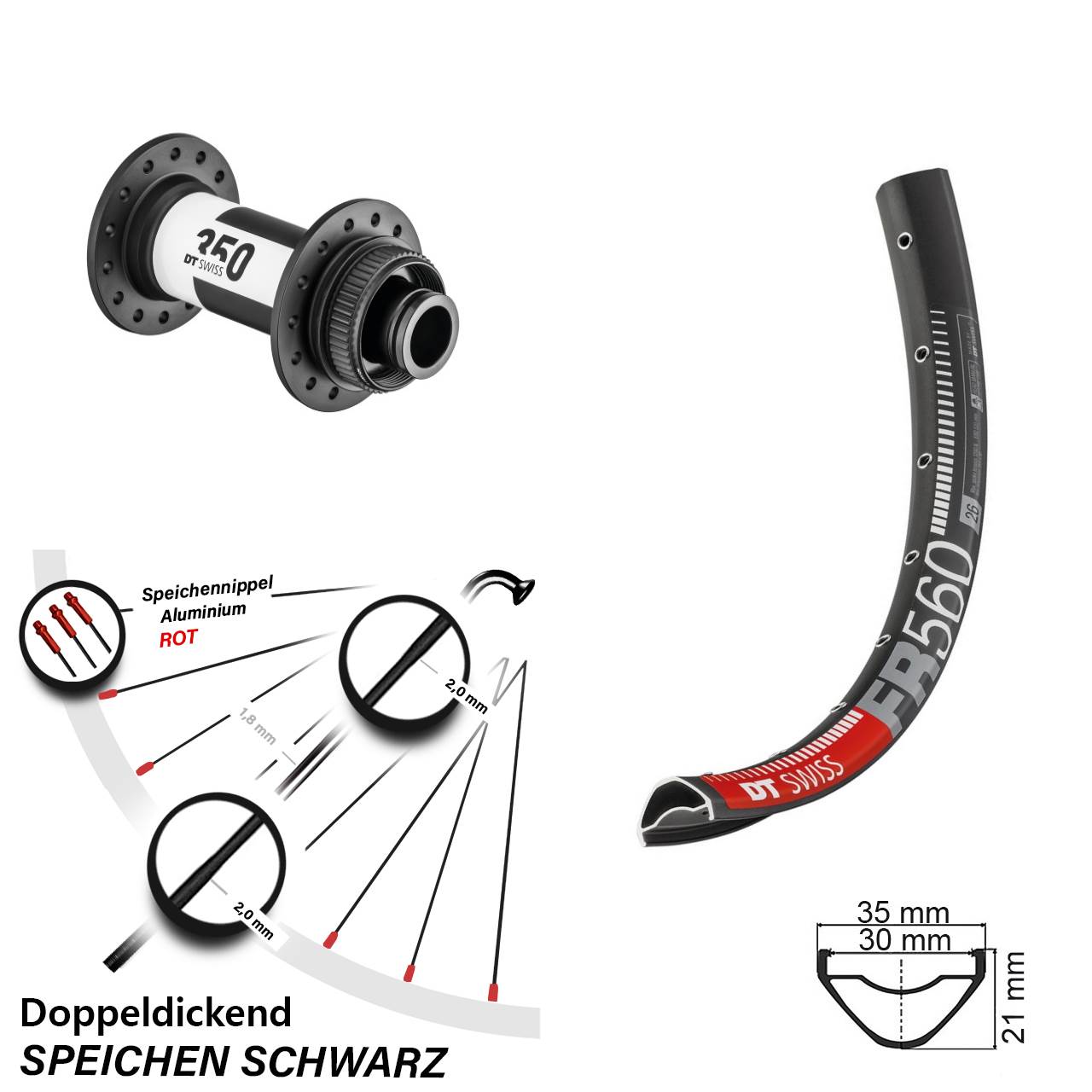 26 Zoll DT Swiss FR560 350 Disc Vorderrad 15x100