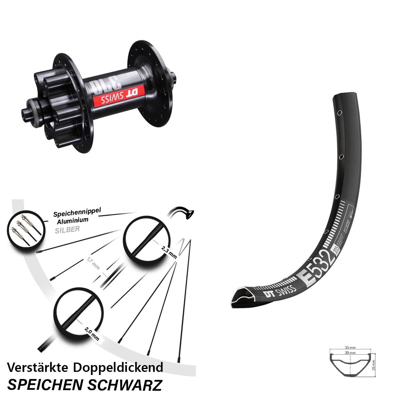 6-Loch Vorderrad 29 Zoll E532 DT Swiss 370 QR