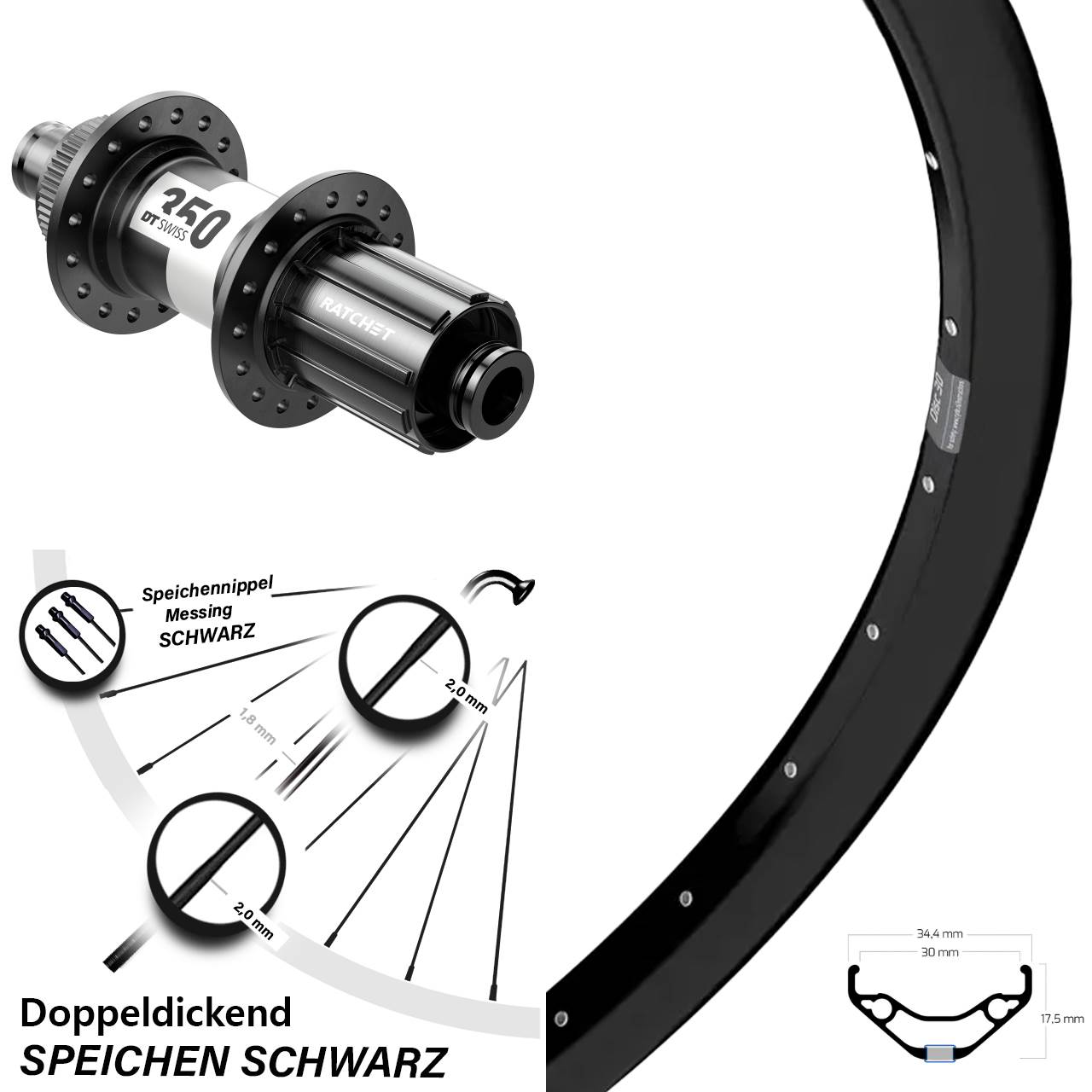 29 Zoll Ryde Disc 30 DT Swiss 350 Centerlock Hinterrad 12x142 8-11 fach