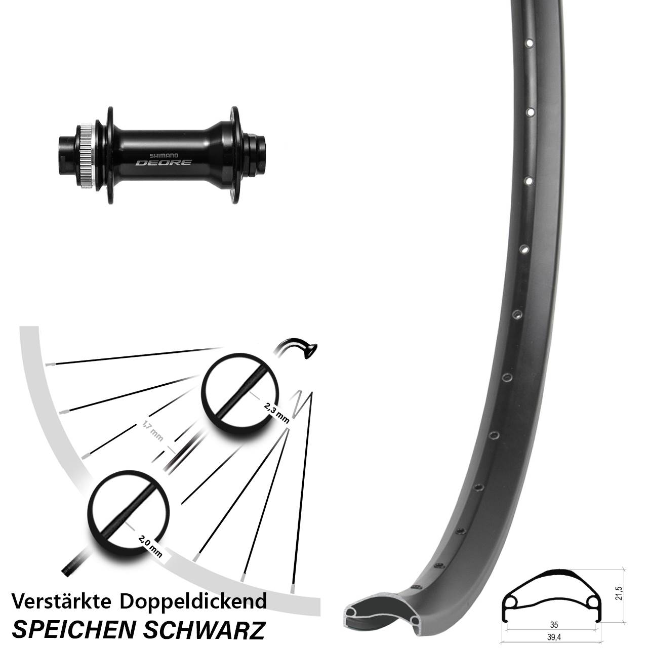 Disc Vorderrad 29 Zoll Ambrosio E35 Shimano Deore 15x110 Boost