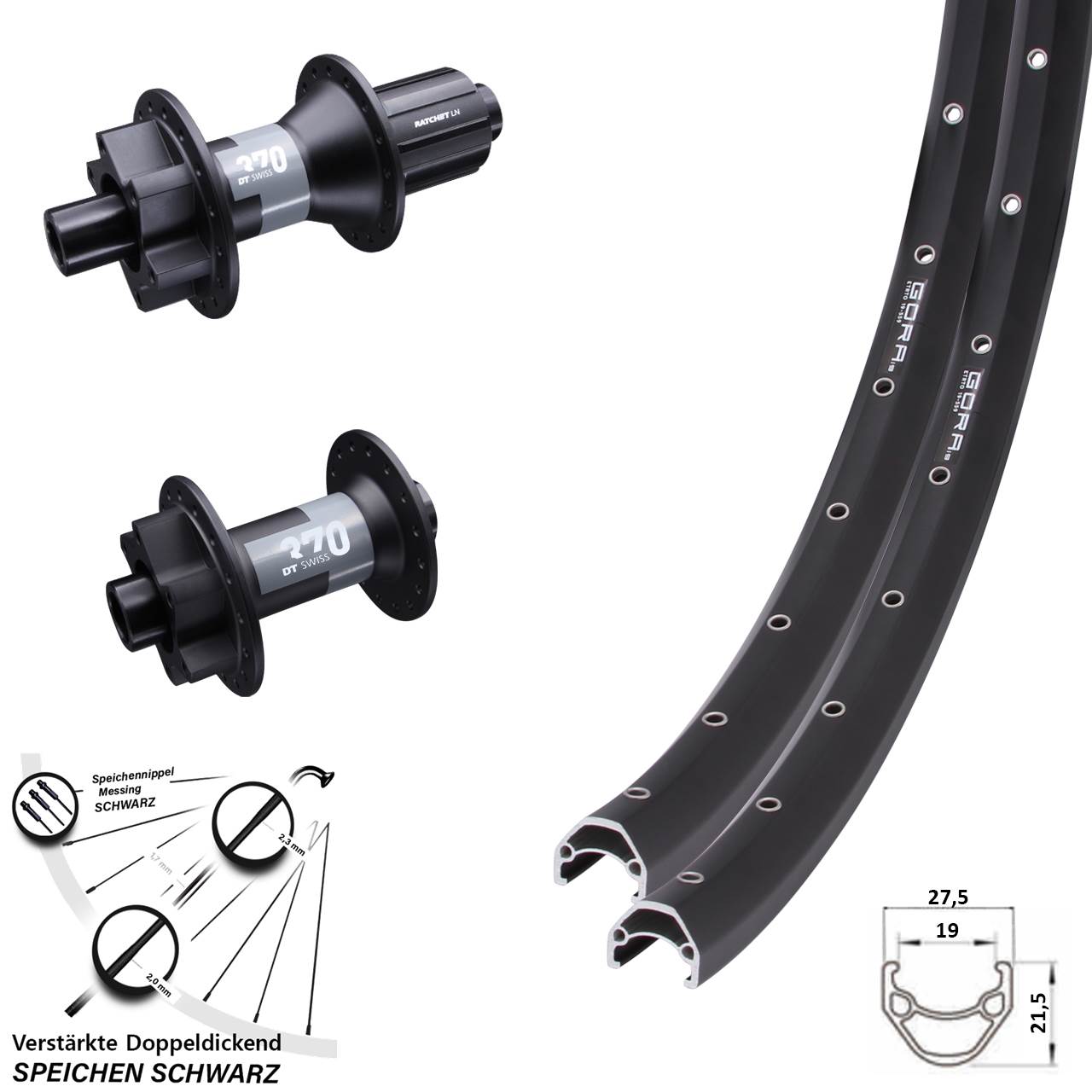 Laufradsatz 6-Loch 15x100 12x142 27,5 Zoll Gora 19 DT Swiss 370 8-11 fach