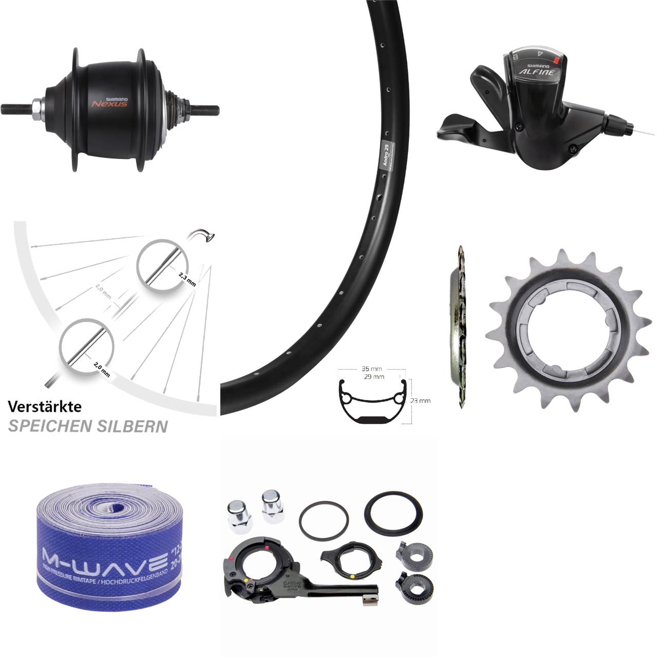 Shimano C6001 Nexus 8-Gang Premium Ryde Andra 29 Zoll Hinterrad für Rollenbremse