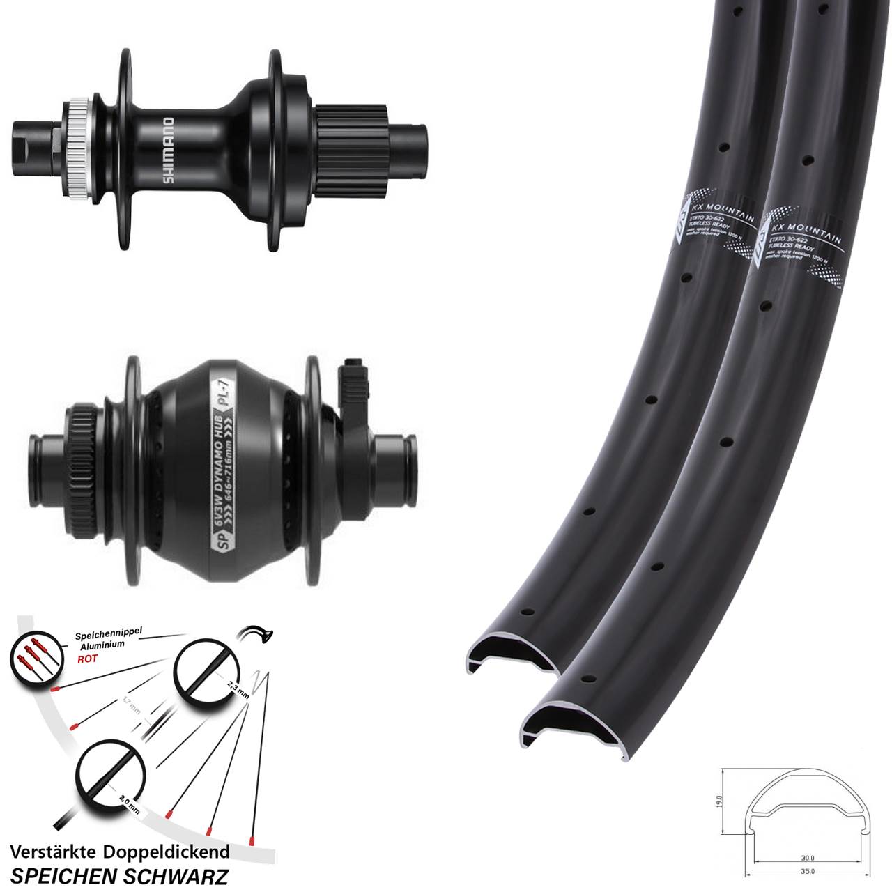 Disc Laufradsatz 12x100/142 29 Zoll KX Mountain TR Shimano FH-MT510 SP PL-7 Micro Spline