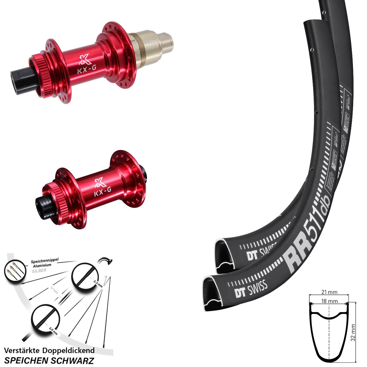Laufradsatz Centerlock 28 Zoll DT Swiss RR511 KX-G rot XDR 11-12 fach 15x100 12x142