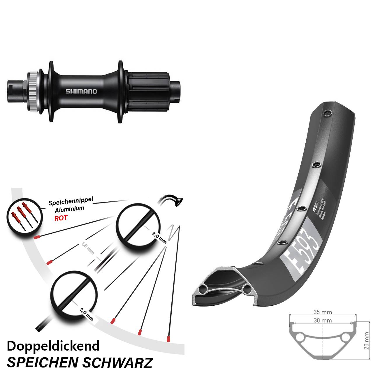 650B DT Swiss E593 Shimano FH-MT400 Centerlock Hinterrad 12x142 8-11 fach