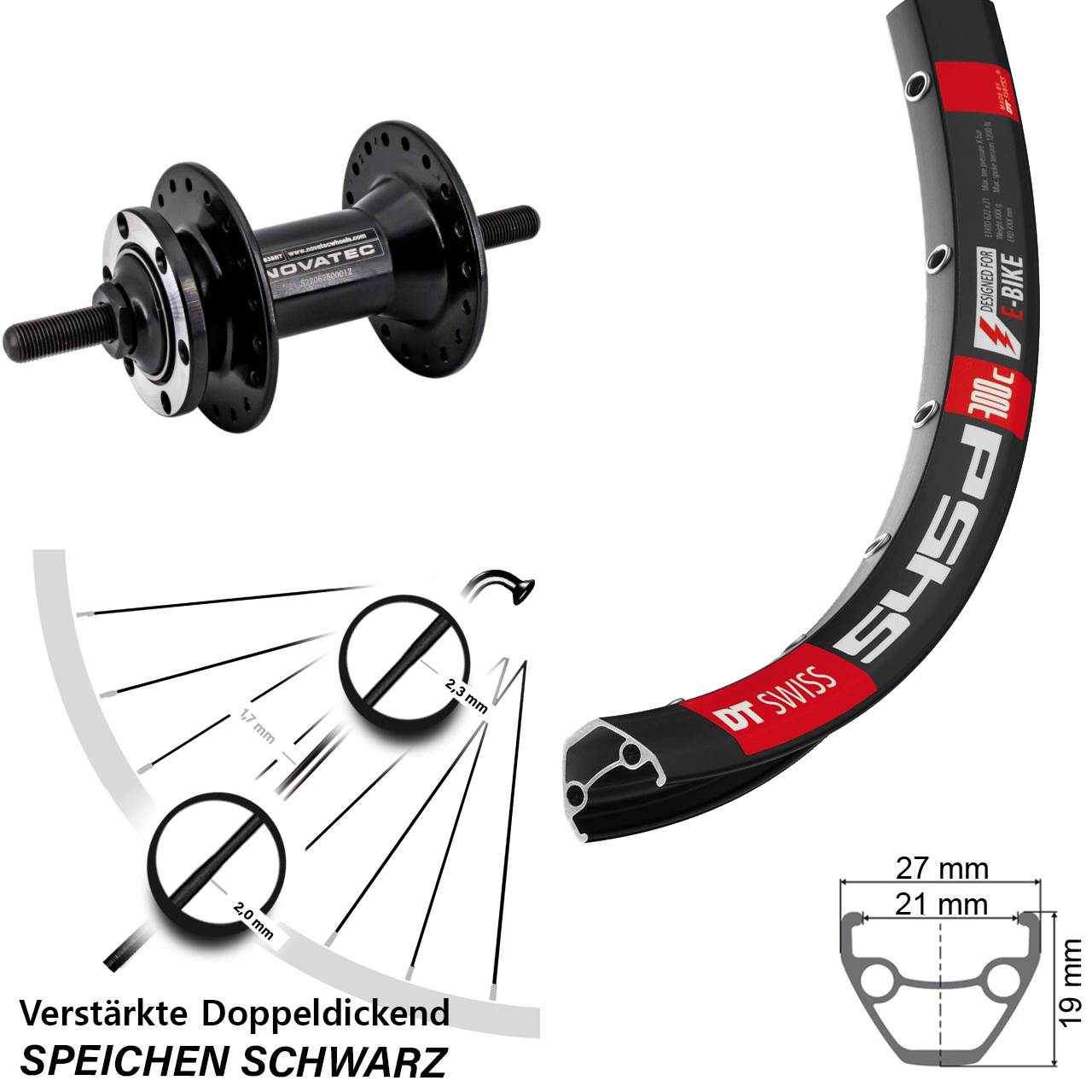 6-Loch Vorderrad 28 Zoll DT Swiss 545 Novatec D763SBT Vollachse