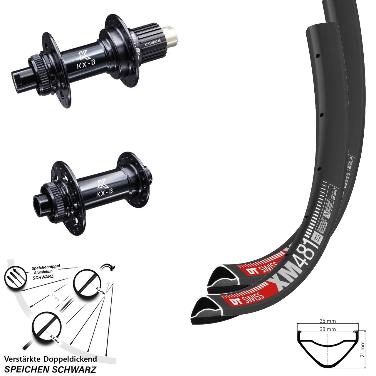 Boost Disc Laufradsatz 15x110 12x148 27,5 Zoll DT Swiss XM481 KX-B Micro Spline
