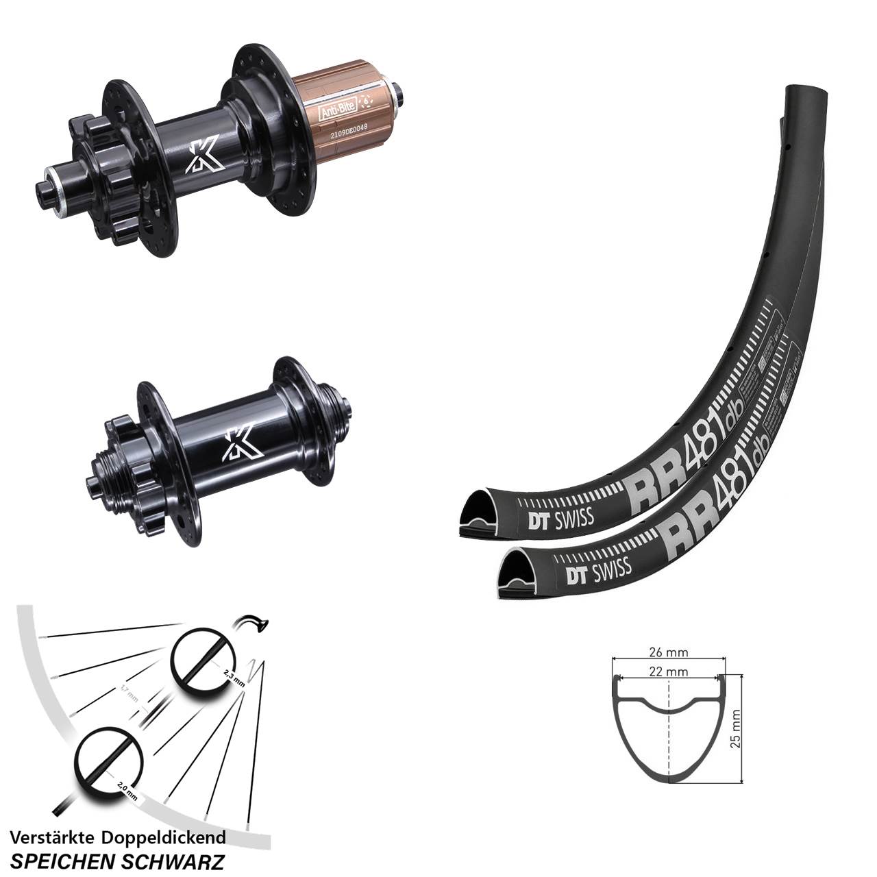 DT Swiss RR481 KX-M 28 Zoll Laufradsatz 6-Loch QR 8-12 fach HG