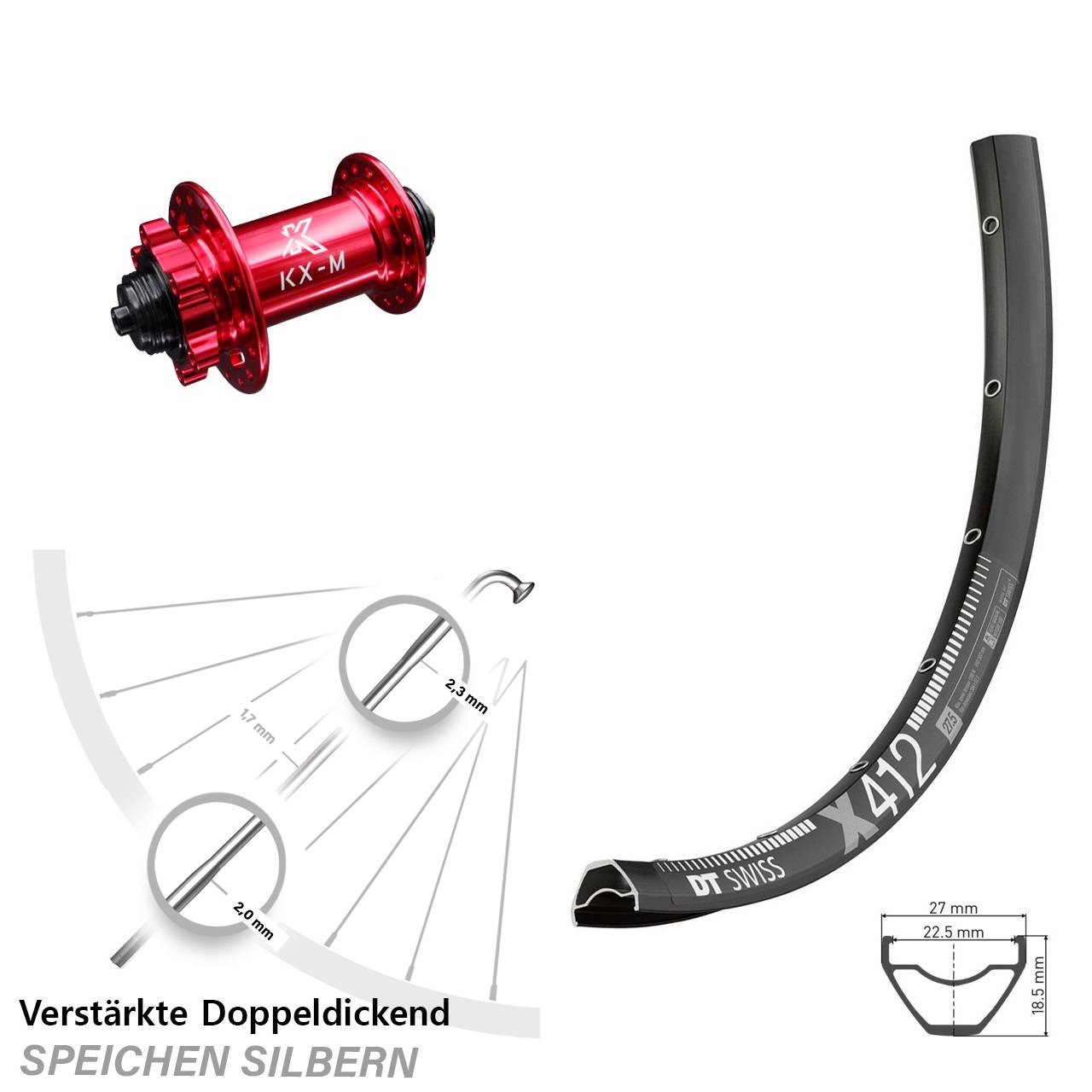 Disc 29 Zoll Vorderrad DT Swiss X 412 KX-M rot für Schnellspanner