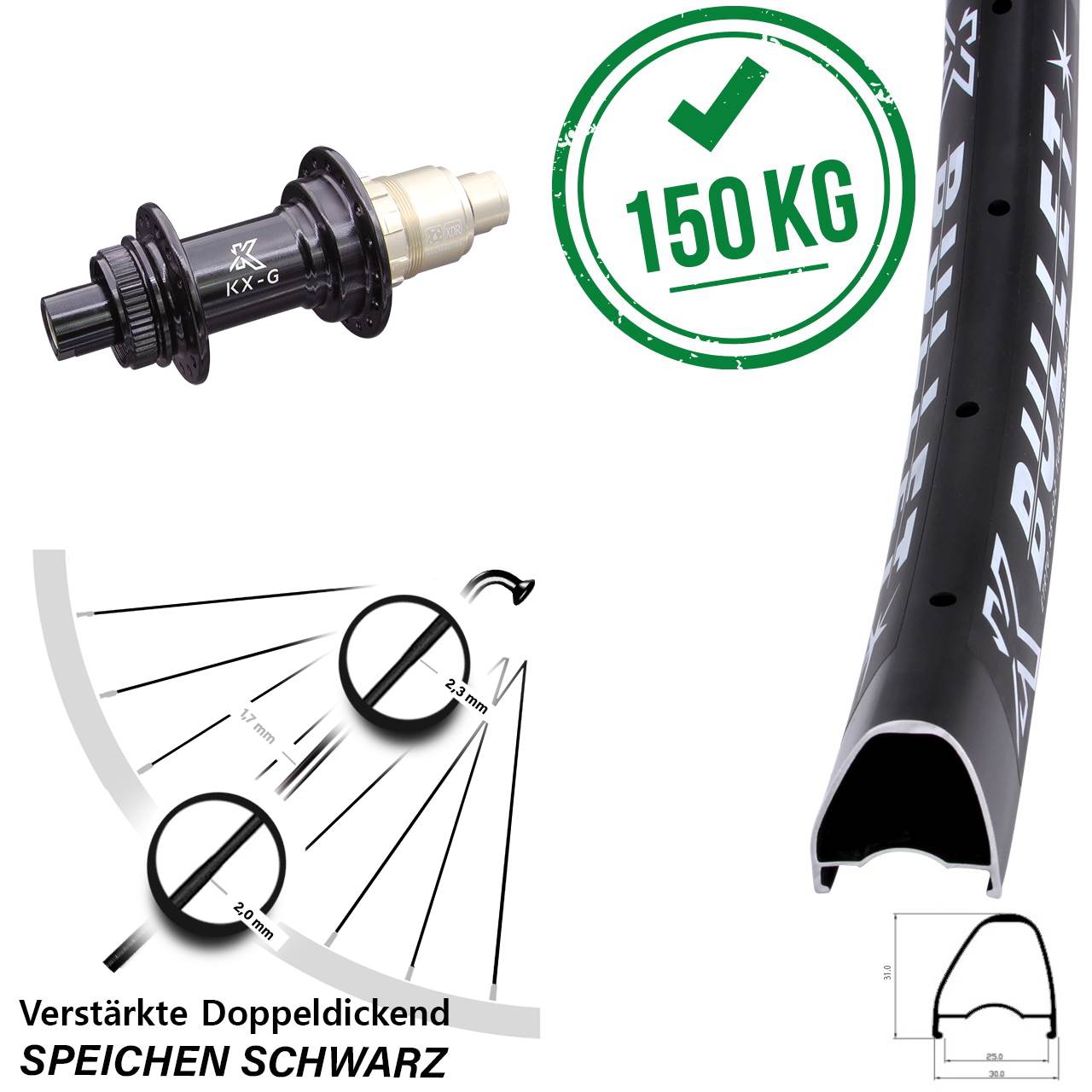 Disc Hinterrad 28 Zoll KX-G Bullet OS SRAM XDR 12x142