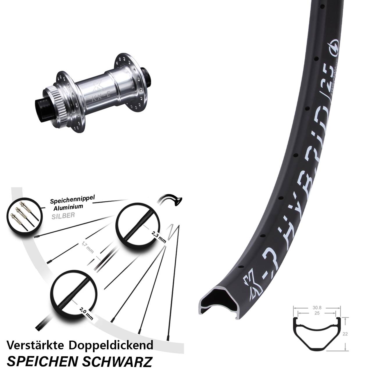 29 Zoll KX-R Hybrid 25 Vorderrad Centerlock 15x100 E-Bike