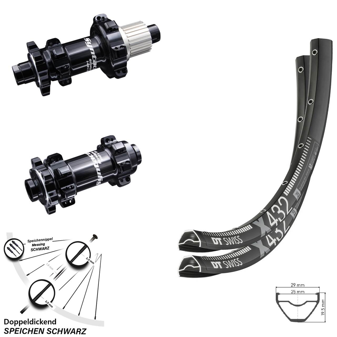 29 Zoll Boost Laufradsatz DT Swiss X 432 Syntace Straightpull 12-fach Micro Spline