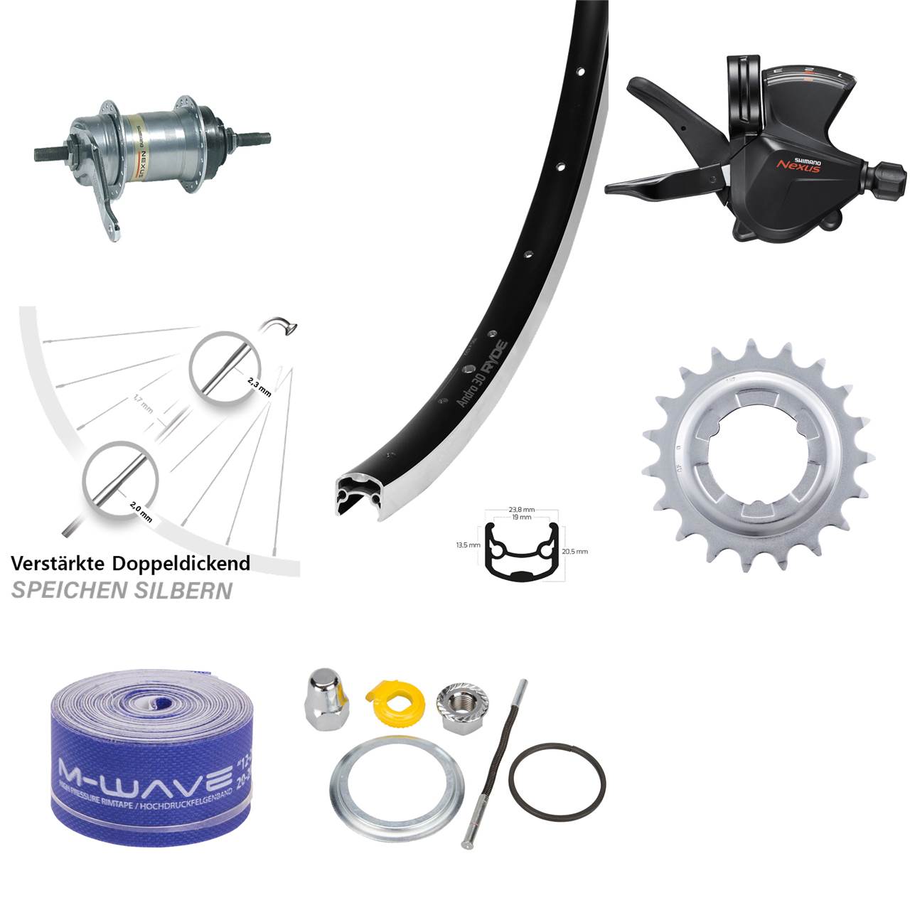 Hinterrad Shimano 3 Gang Rücktritt 28 Zoll Ryde Andra 30