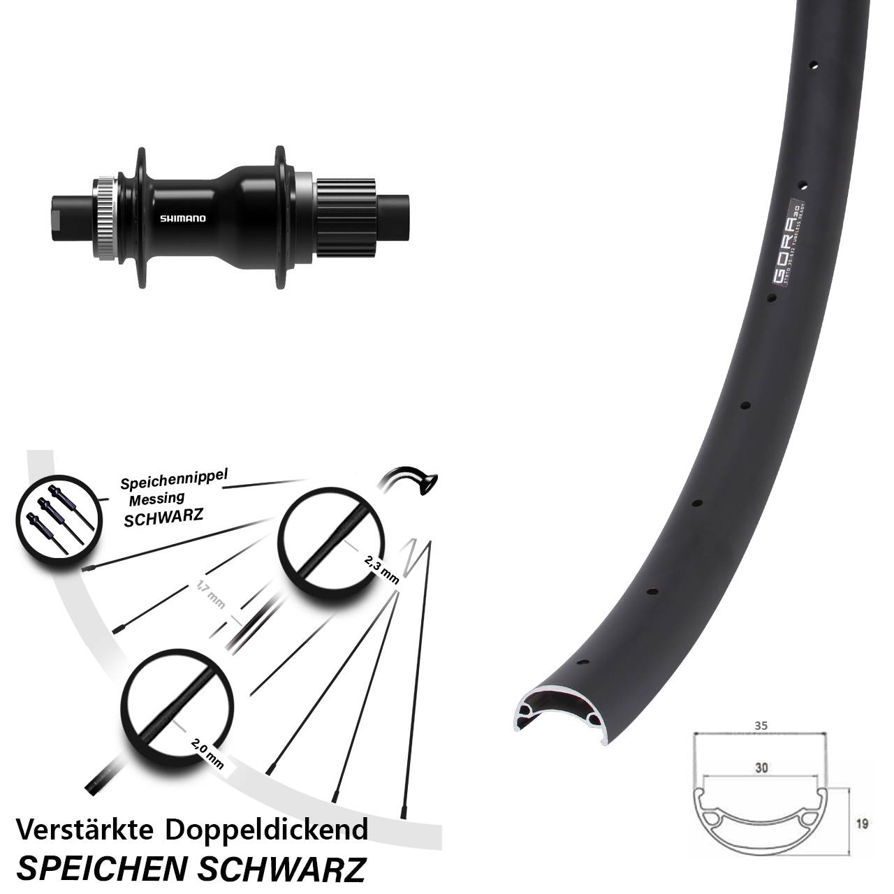 Centerlock Hinterrad 26 Zoll Gora 30 Shimano FH-TC500-B Boost Micro Spline 12x148