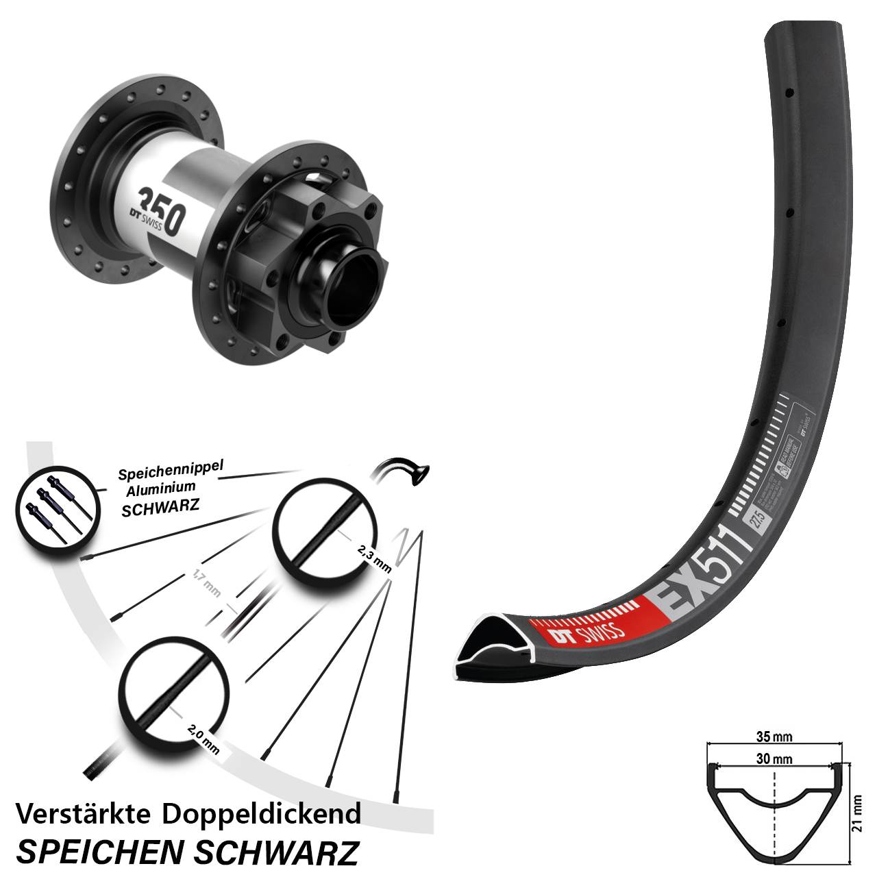 Disc Vorderrad 29 Zoll DT Swiss EX 511-350 20x110 Boost