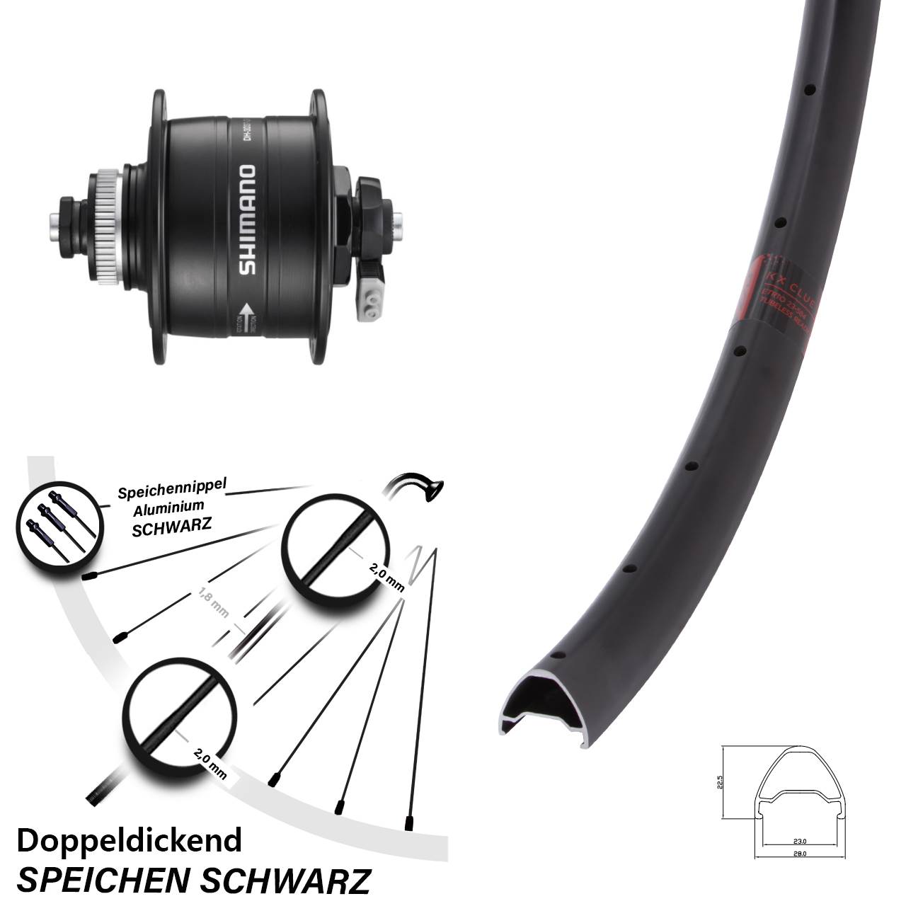 KX Clue Shimano DH-3D37 26 Zoll Centerlock Dynamovorderrad für Schnellspanner
