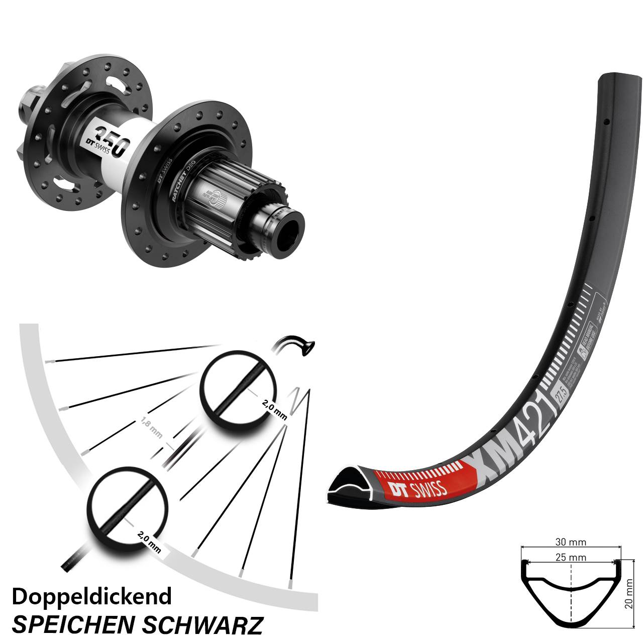 6-Loch Hinterrad 12x148 27,5 Zoll DT Swiss XM 421-350 DEG72 Micro Spline