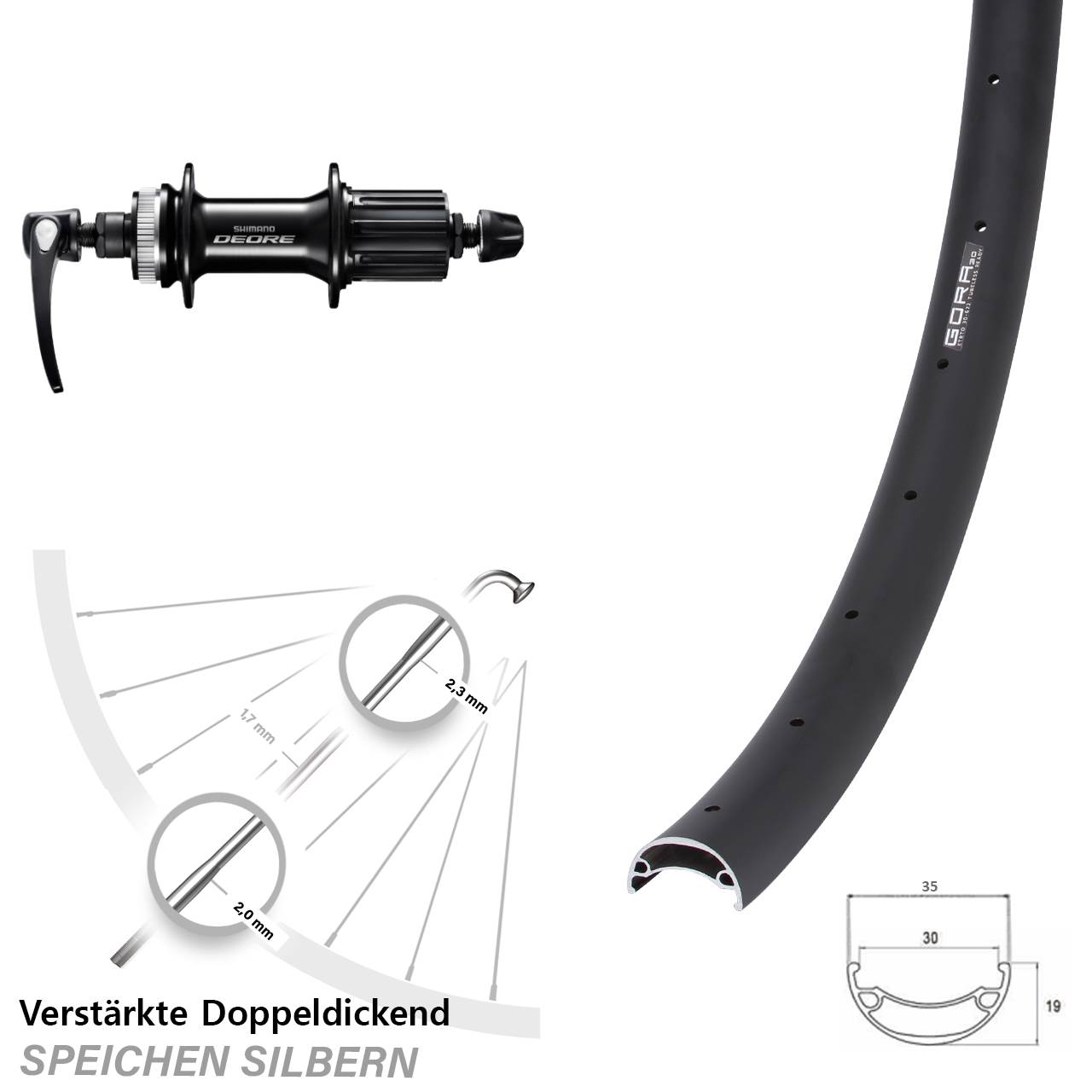 29 Zoll Gora 30 Shimano Deore Disc Hinterrad QR 8-11 fach