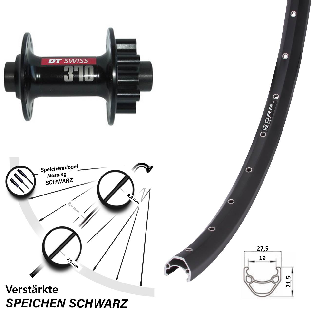 29 Zoll Gora 19 DT Swiss 370 6-Loch Disc Vorderrad verstärkt 15x100