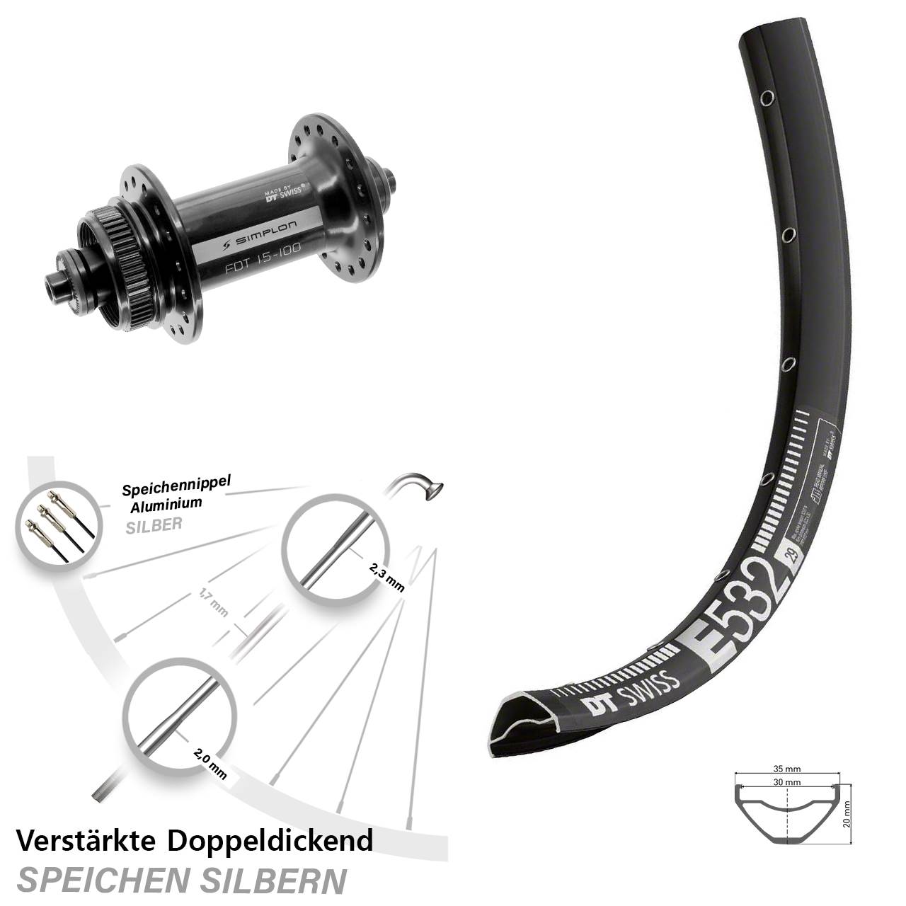 DT Swiss E532-370 29 Zoll Disc Vorderrad für Schnellspanner