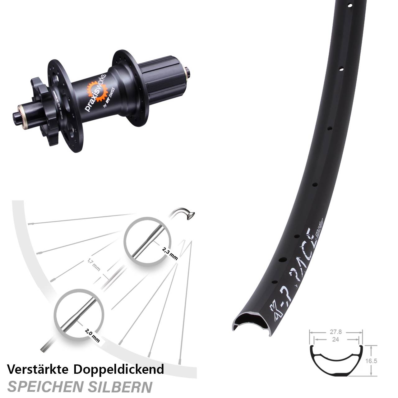 Hinterrad 6-Loch 29 Zoll KX-R Race DT Swiss 350 QR 11-fach 8-11 fach HG für Schnellspanner