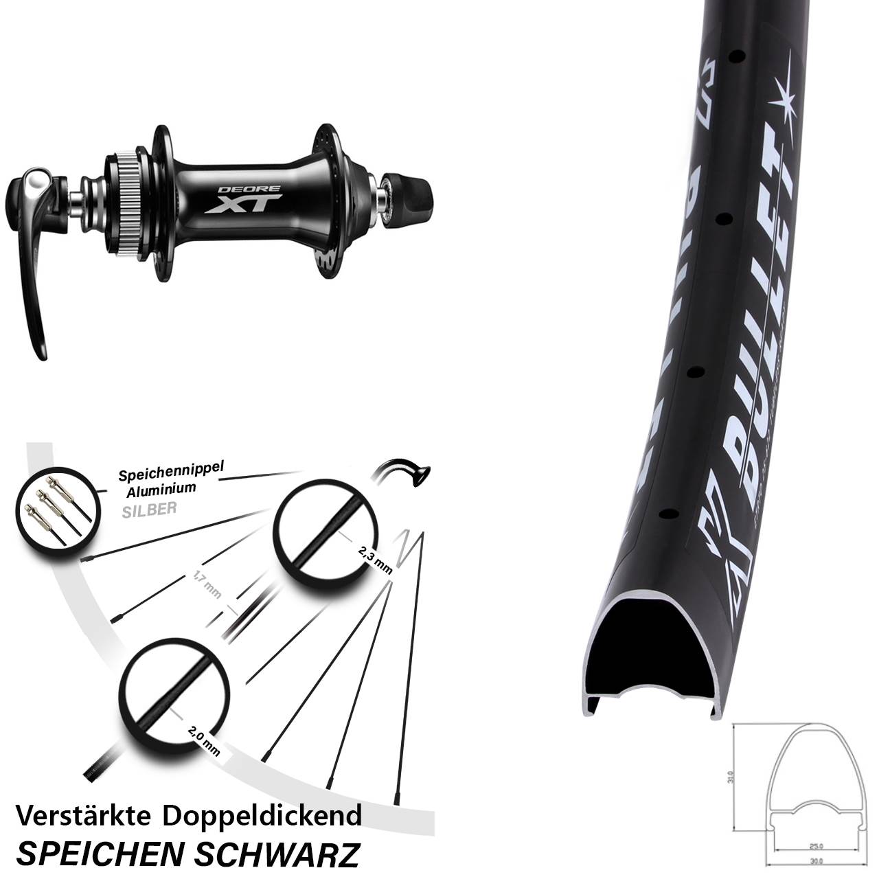 Disc Vorderrad 28-29 Zoll KX Bullet Shimano HB-M8000 für Schnellspanner