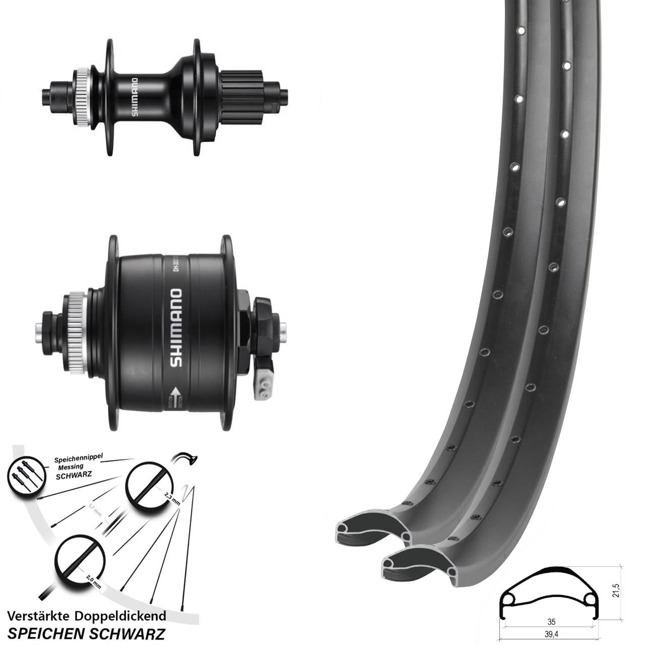 29 Zoll Ambrosio E35 Shimano DH-3D37 FH-MT500 Laufradsatz Centerlock QR Micro Spline