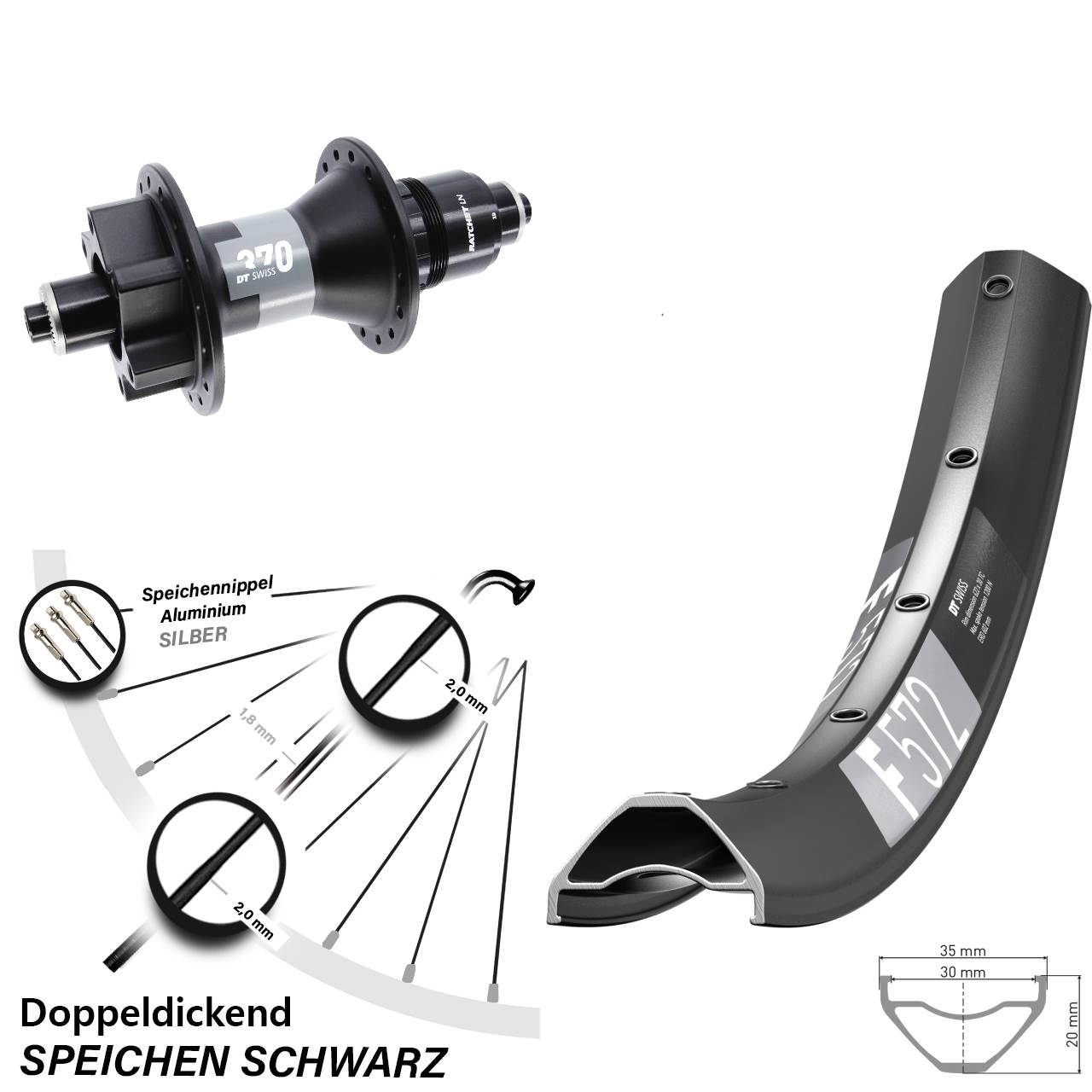 DT Swiss F572 370 27,5 Zoll 6-Loch Hinterrad für Schnellspanner Boost XD 11-12 fach