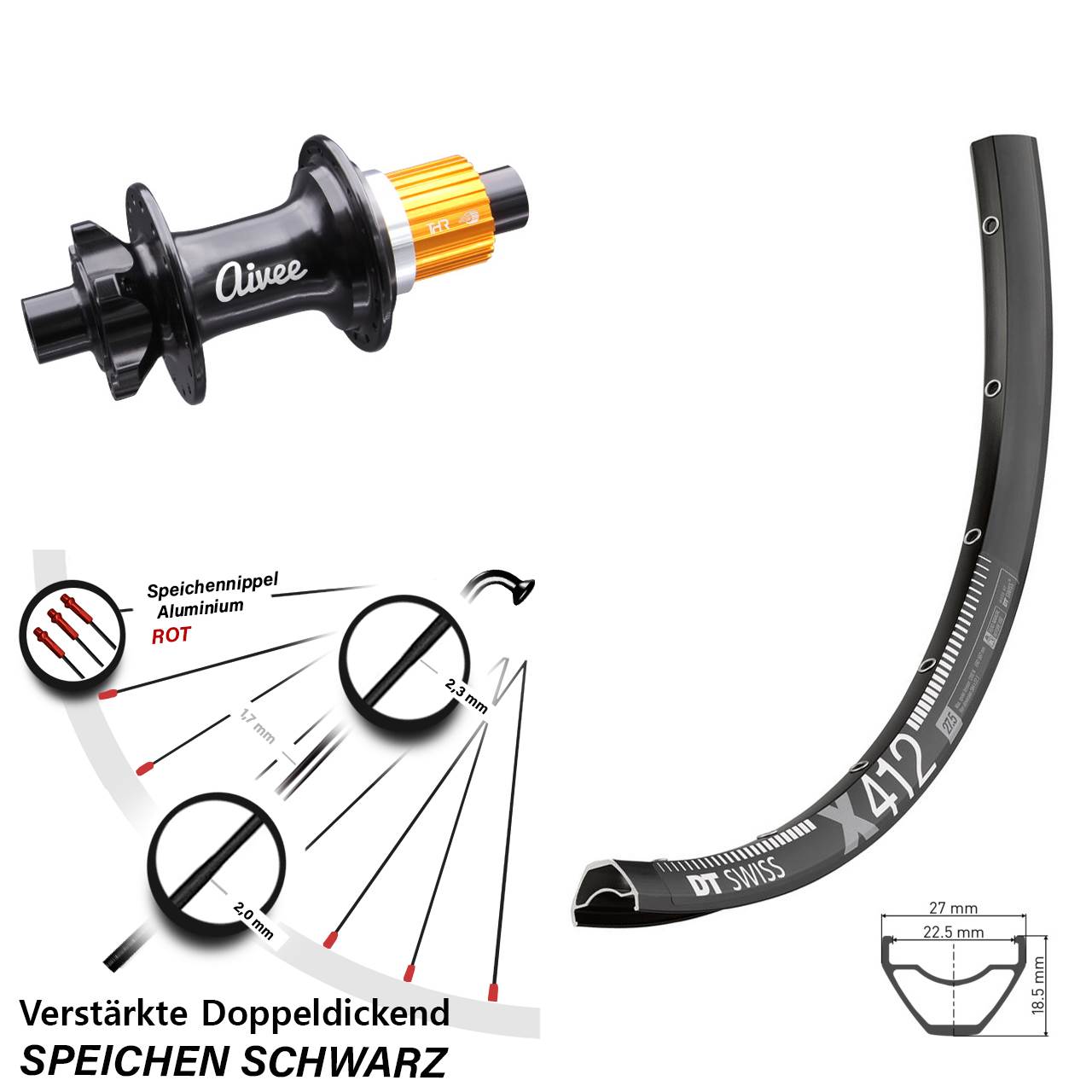 29 Zoll DT Swiss X 412 Aivee Classic Disc Laufrad 12x148 Shimano Micro Spline