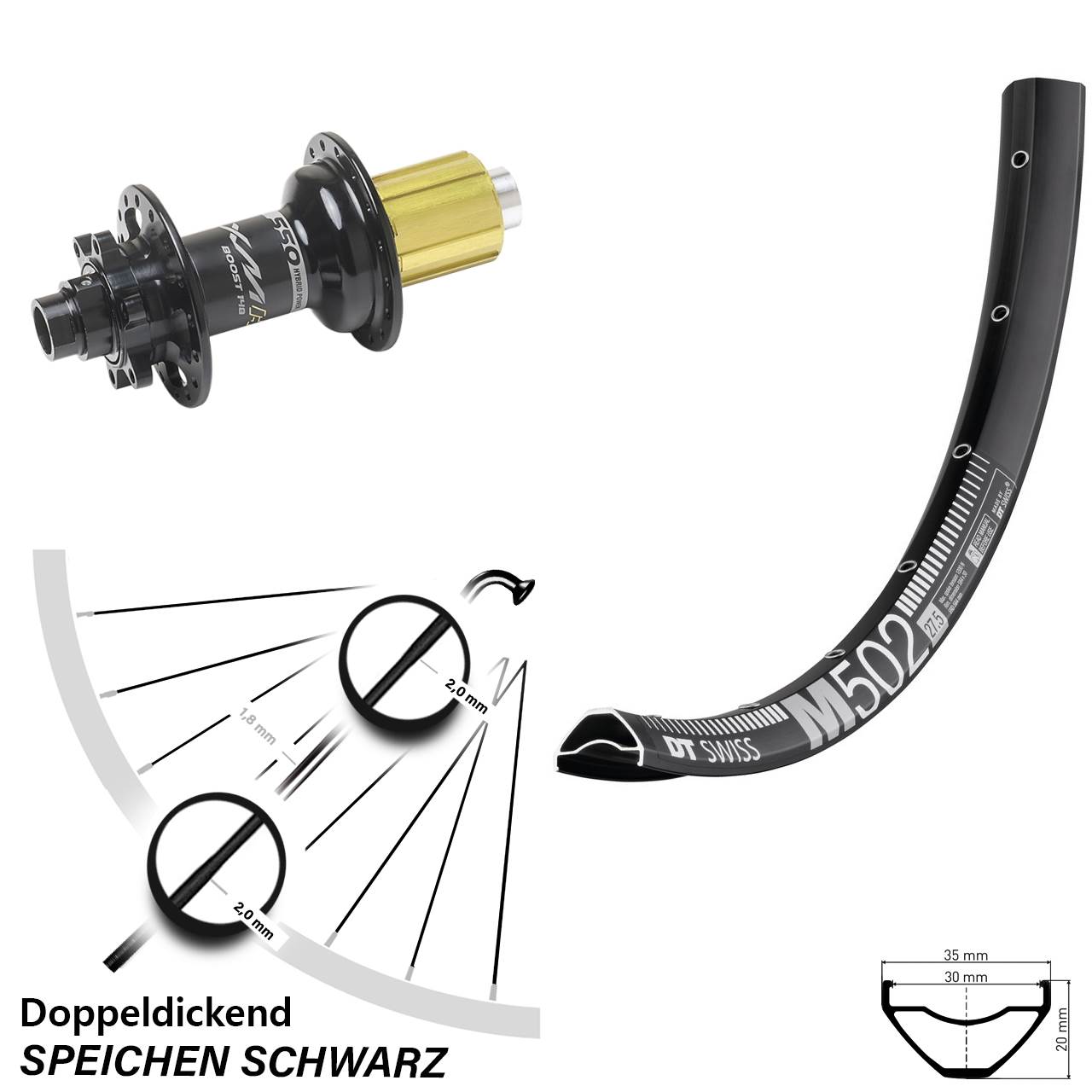 6-Loch Hinterrad 27,5 Zoll DT Swiss M 502 Miche XMH 550 8-11 fach 12x148 Boost