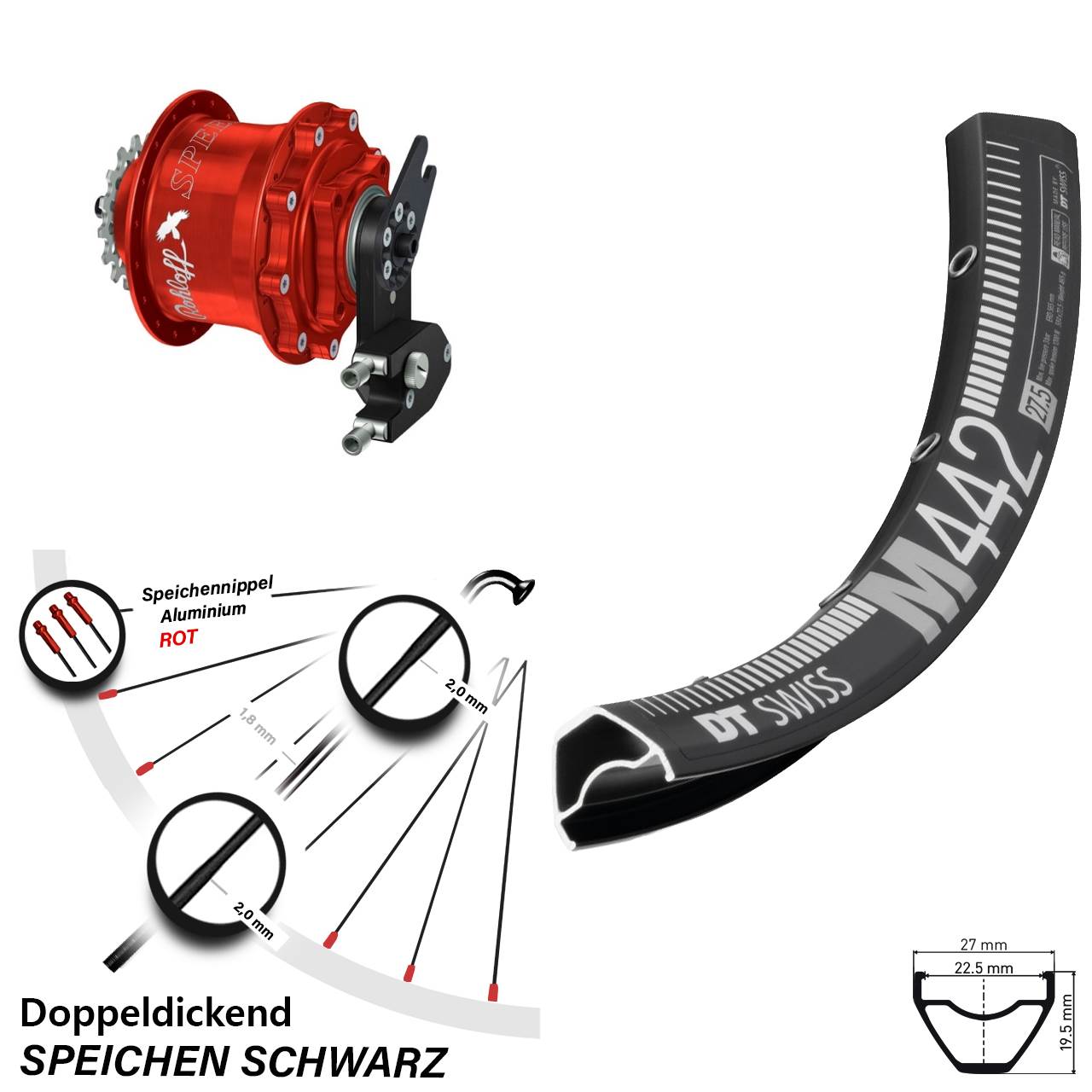 29 Zoll DT Swiss M 442 Rohloff 500/14 CC DB OEM2 Tandem rot