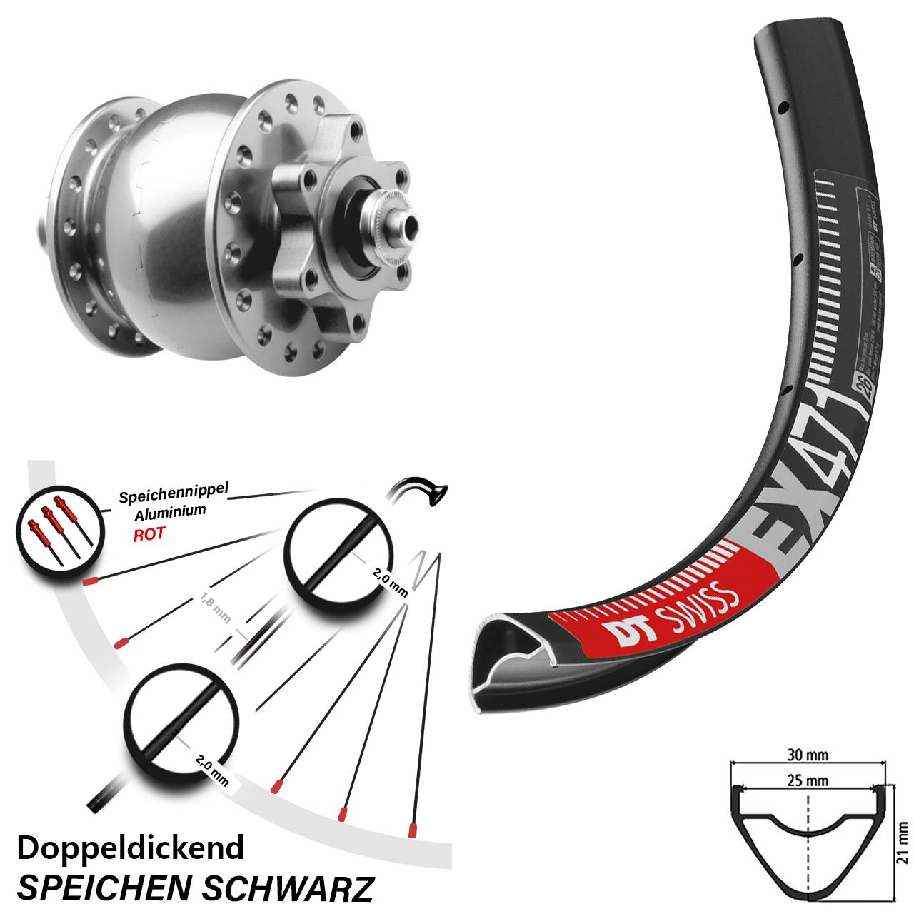 29 Zoll DT Swiss EX 471 Disc Vorderrad Son 28 6-Loch