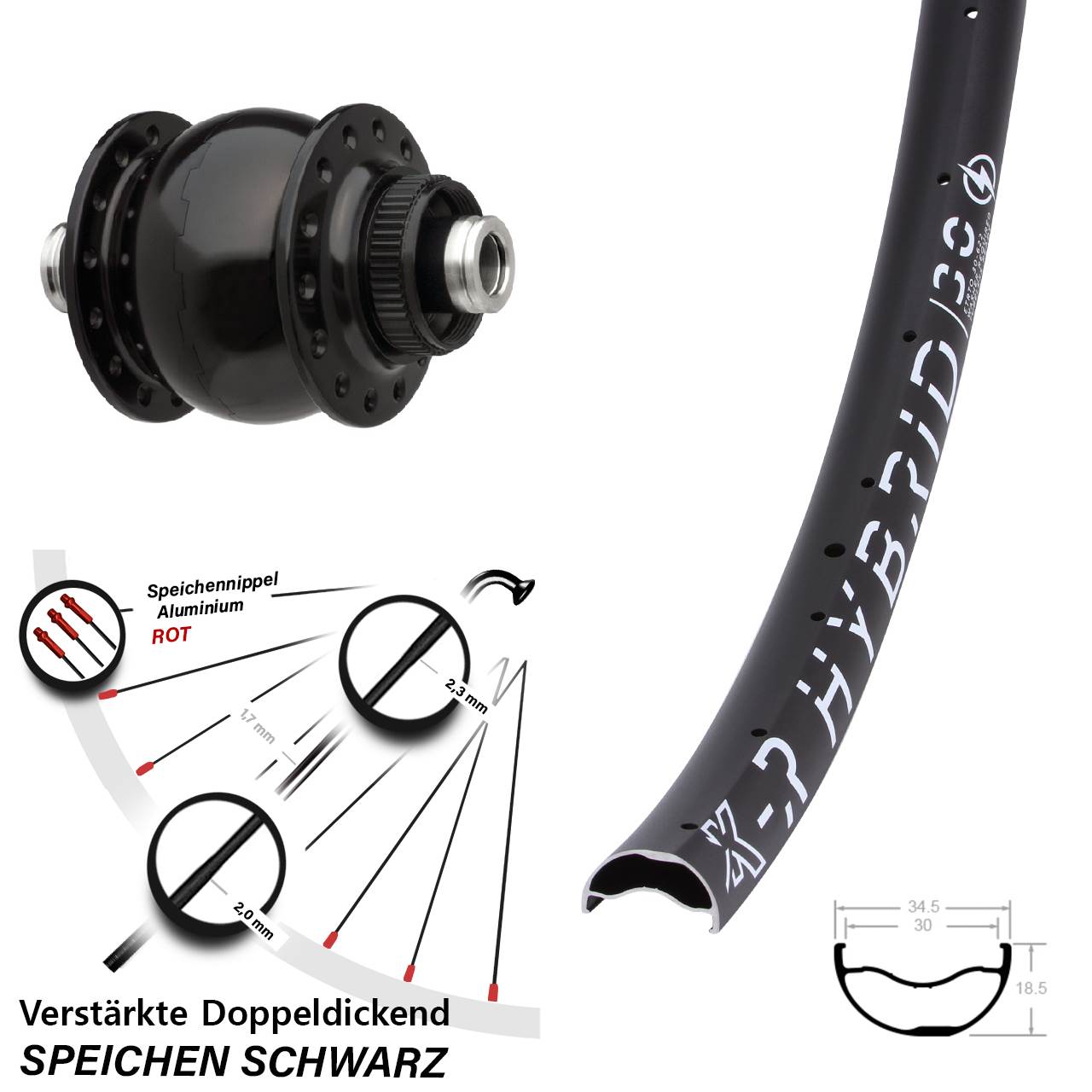 Centerlock Vorderrad mit Dynamo 29 Zoll KX-R Hybrid 30 SON 28 12x100