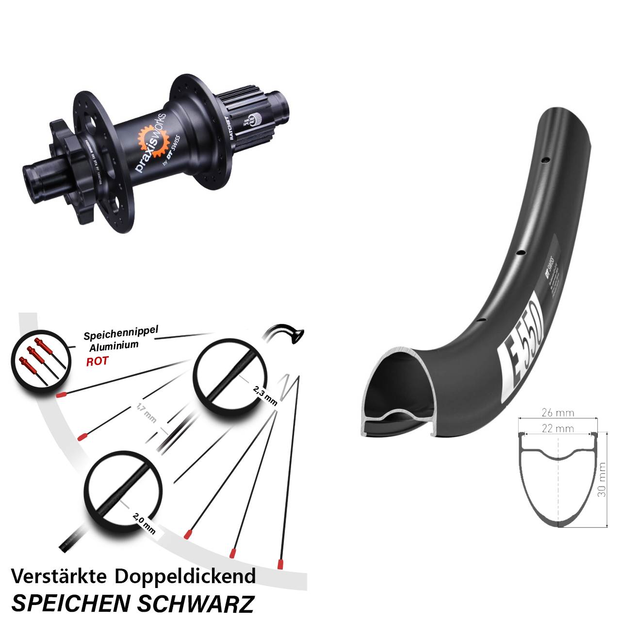 Disc Hinterrad 28 Zoll DT Swiss E 550 350 Shimano Micro Spline 12x142