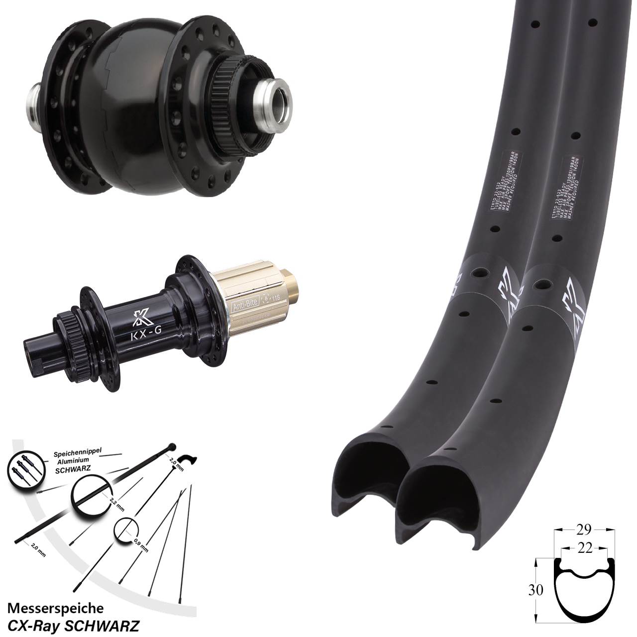 Laufradsatz 29 Zoll KXR-G Gravel Carbon SON delux 8-12 fach HG CX-Ray