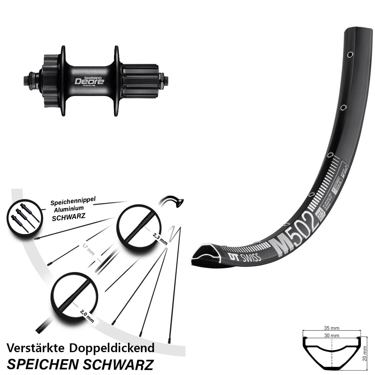 Disc Hinterrad 29 Zoll DT Swiss M502 Shimano Deore 8-11 fach HG QR