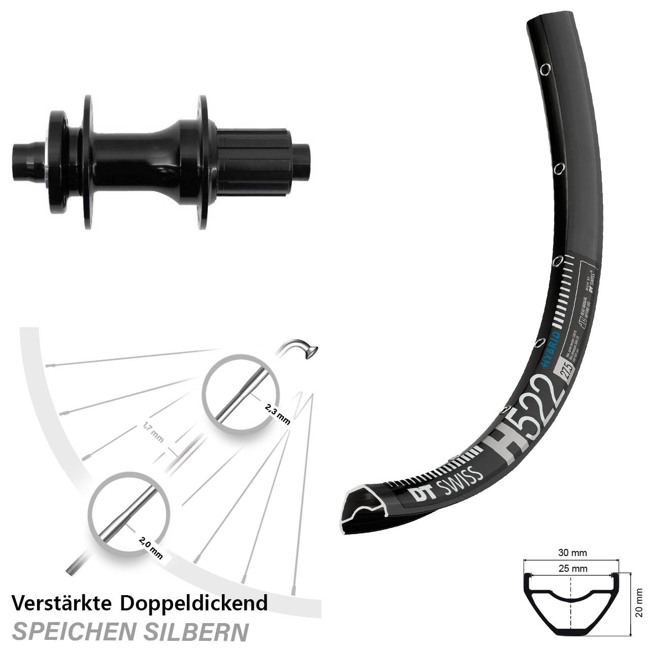Disc Hinterrad 28-29 Zoll DT Swiss H522 Fastace 8-12 fach HG 12x148 Boost