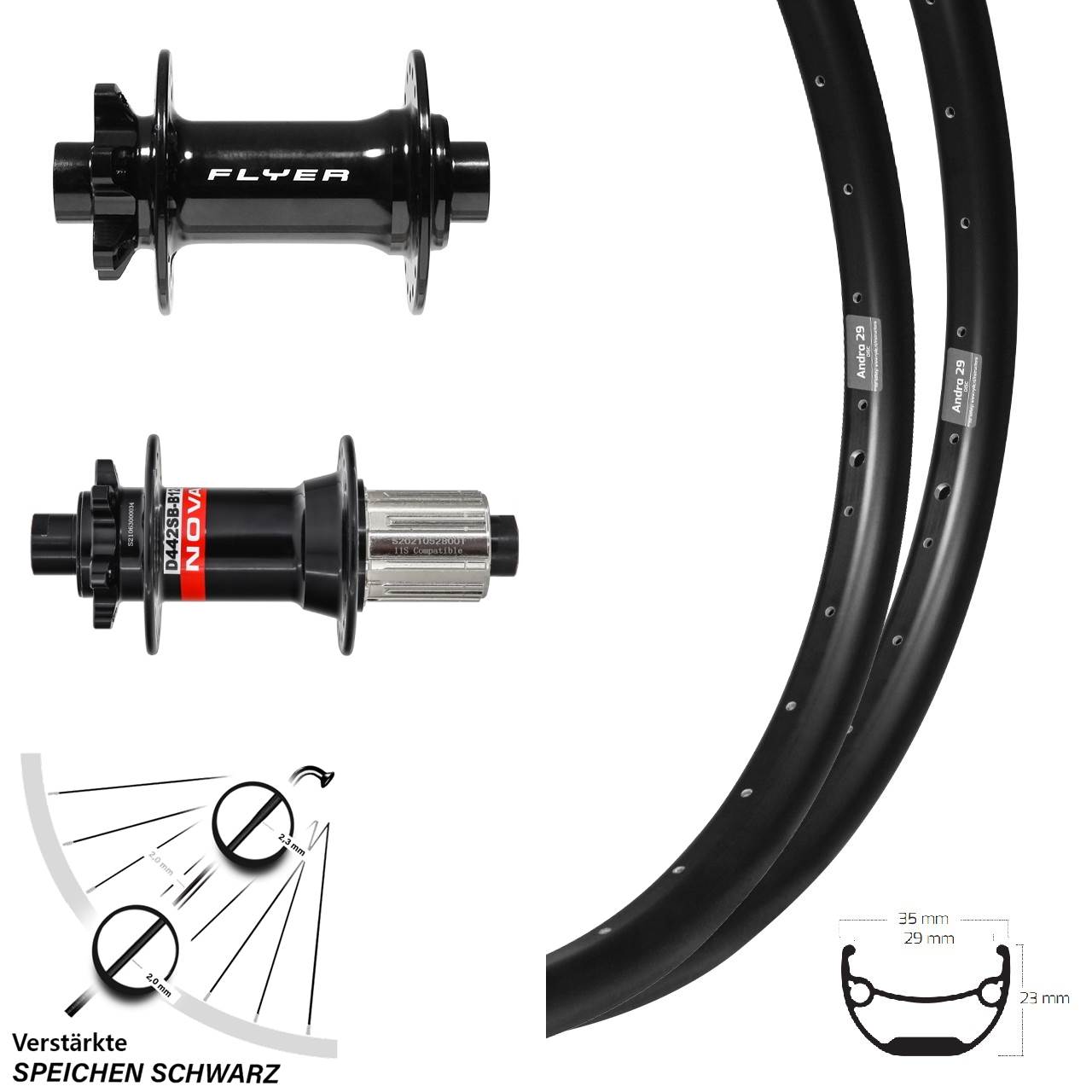 Laufradsatz 6-Loch 29 Zoll Ryde Andra 29 Formula DC711 Novatec D442 8-12 fach Boost